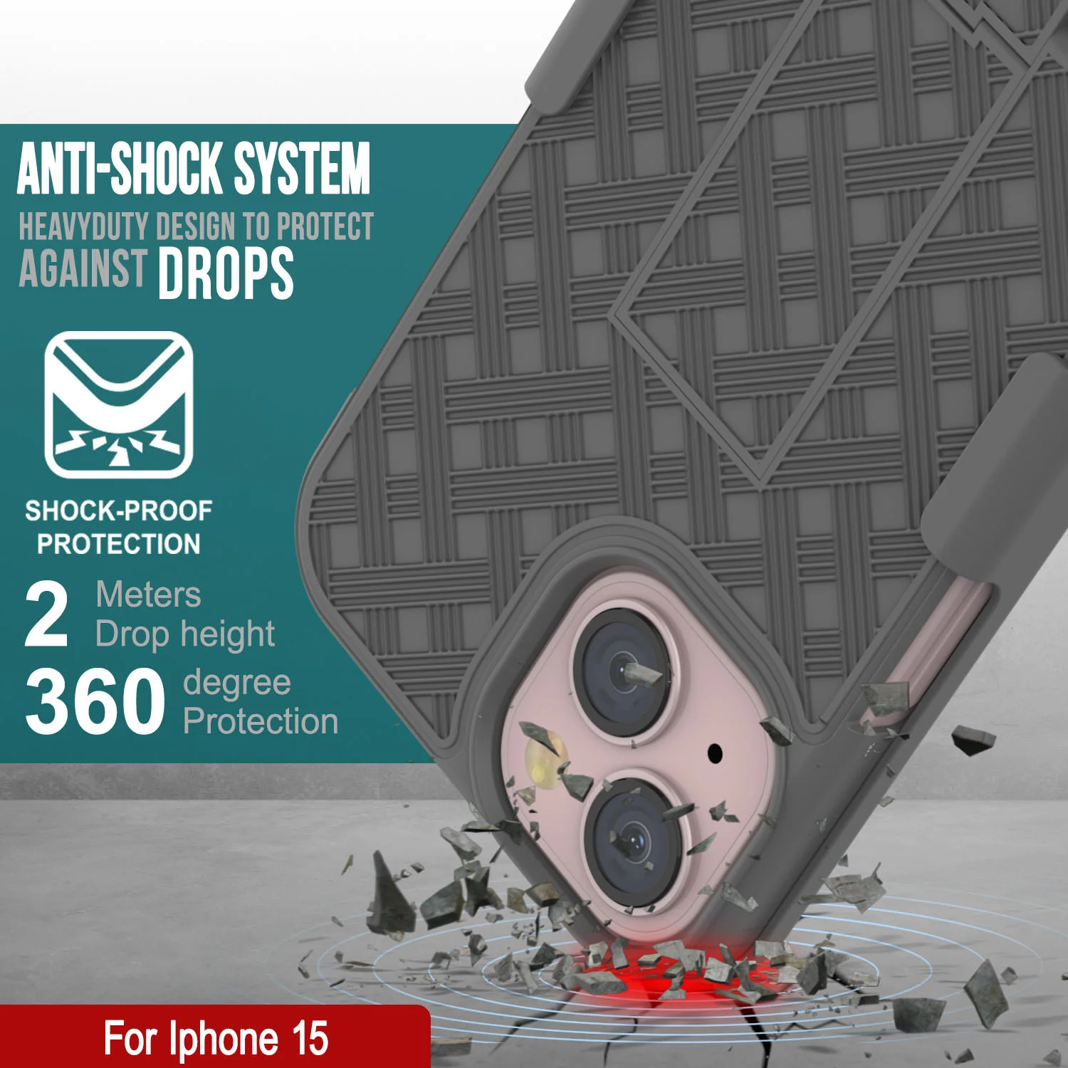 iPhone 15 Case With Tempered Glass Screen Protector, Holster Belt Clip & Built-In Kickstand [Grey]