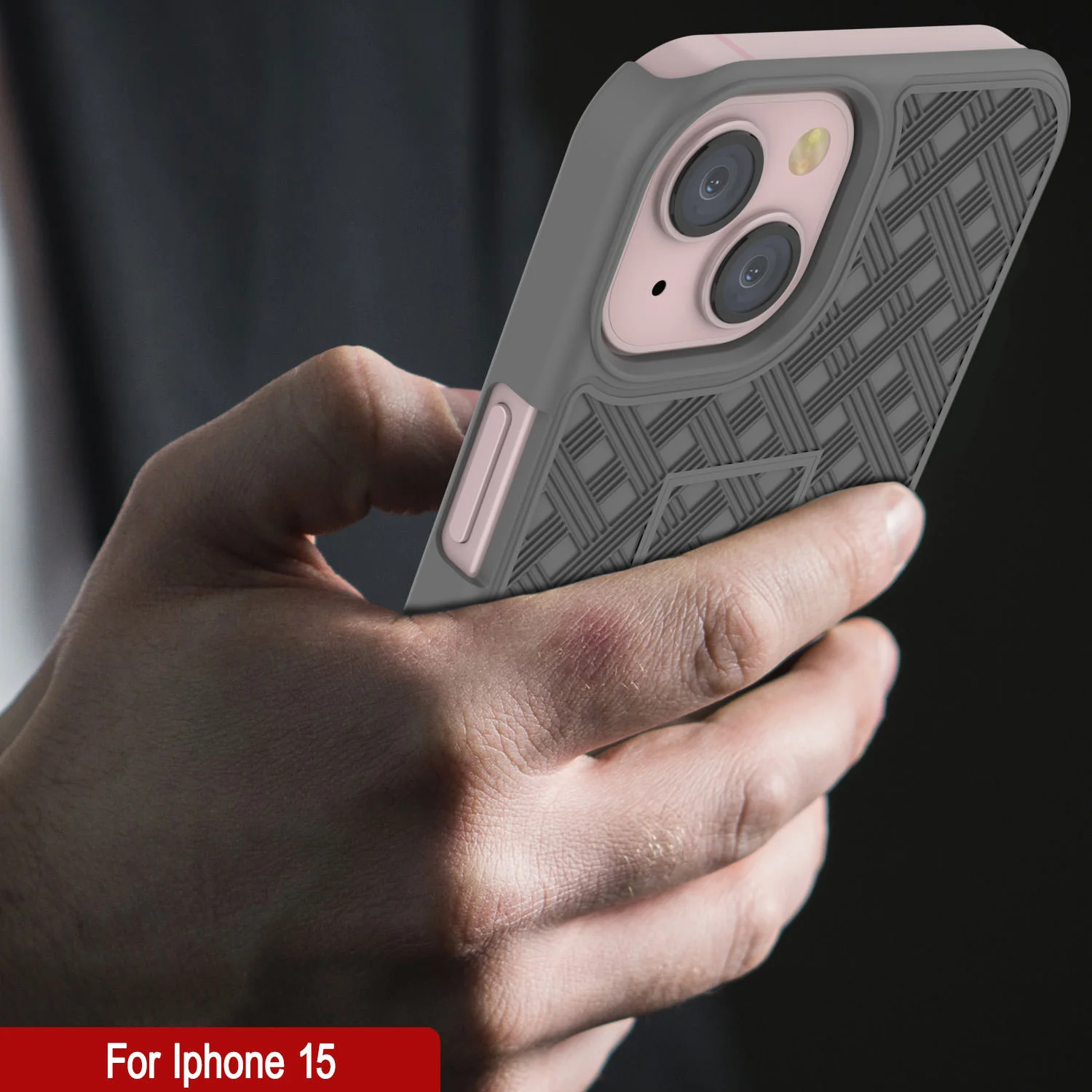 iPhone 15 Case With Tempered Glass Screen Protector, Holster Belt Clip & Built-In Kickstand [Grey]