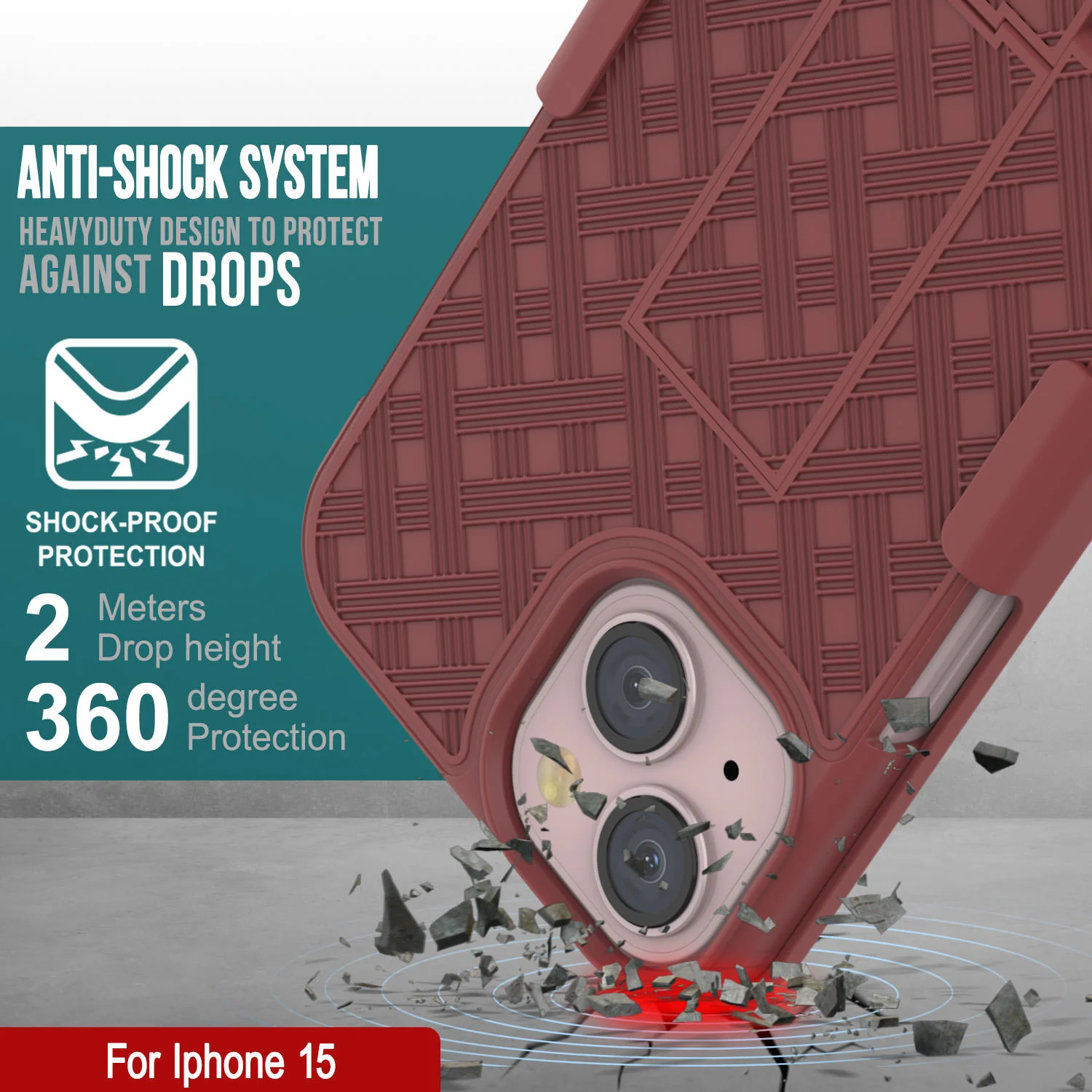 iPhone 15 Case With Tempered Glass Screen Protector, Holster Belt Clip & Built-In Kickstand [Red]