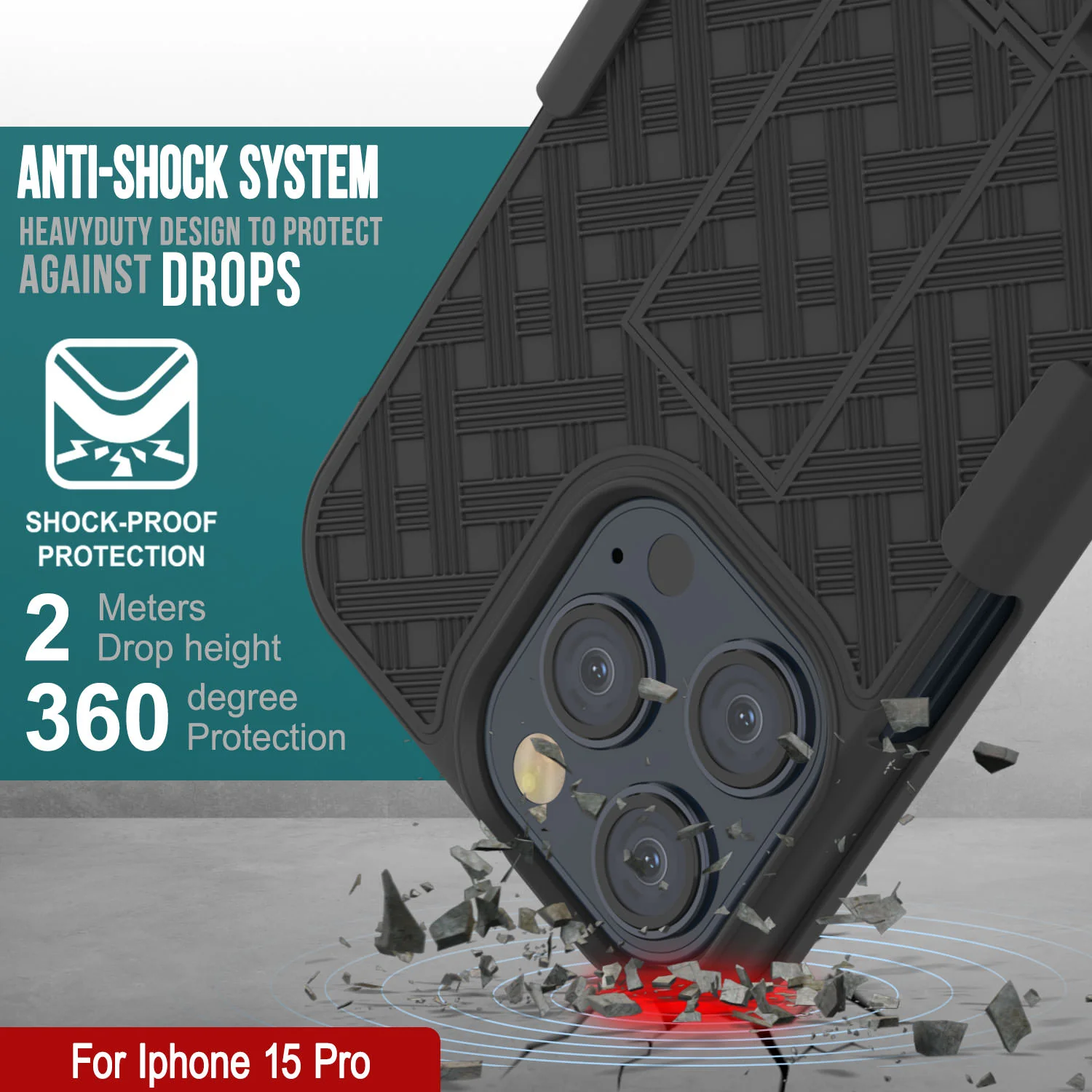 iPhone 15 Pro Case With Tempered Glass Screen Protector, Holster Belt Clip & Built-In Kickstand [Black]