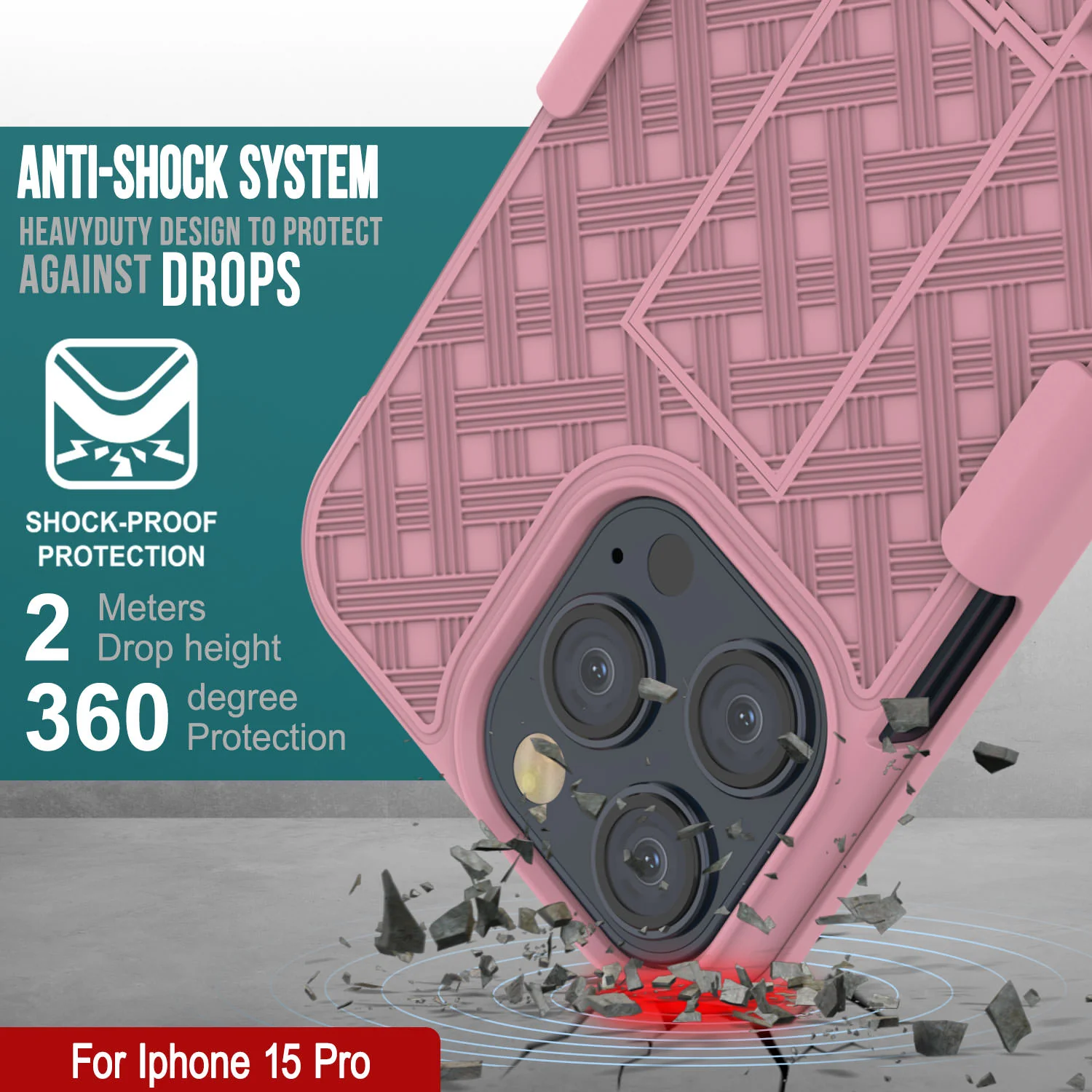 iPhone 15 Pro Case With Tempered Glass Screen Protector, Holster Belt Clip & Built-In Kickstand [Pink]