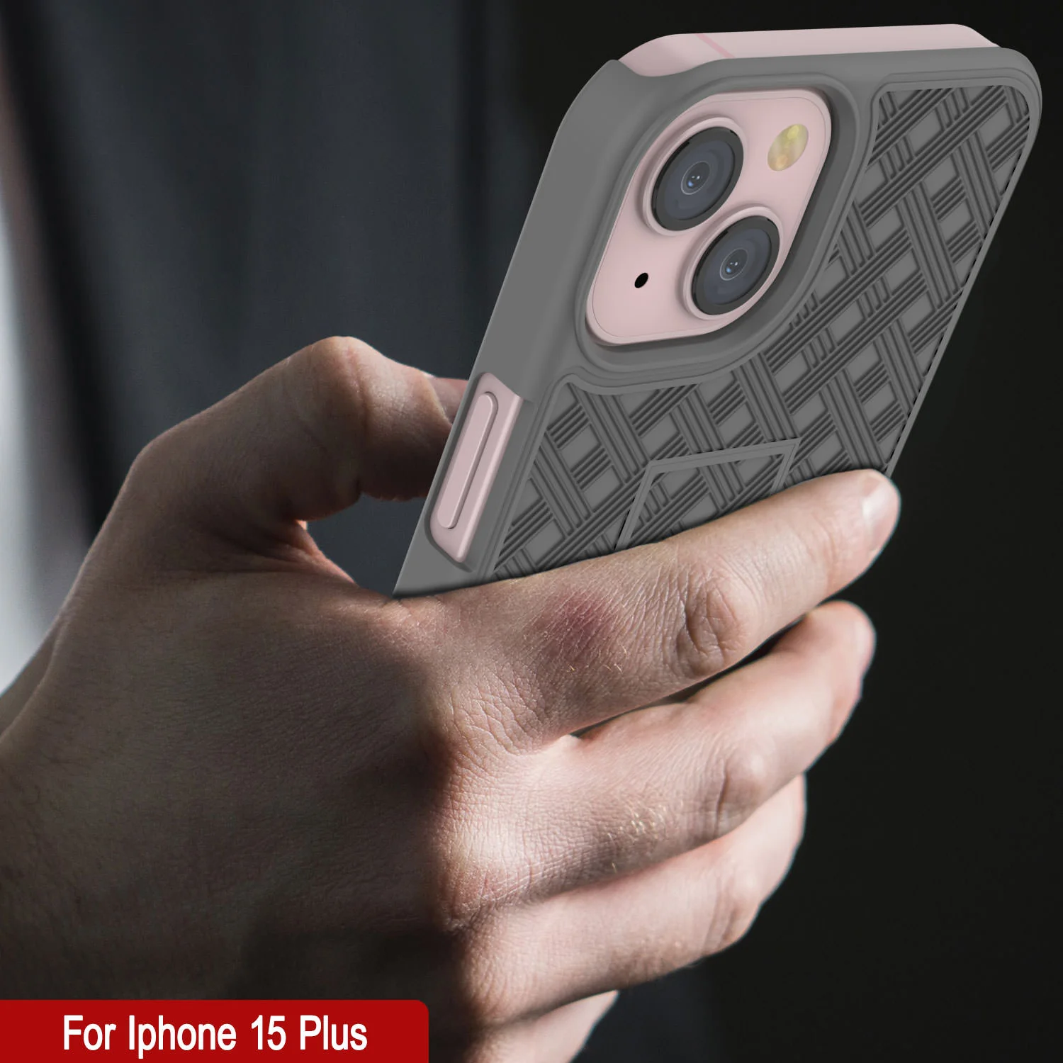 iPhone 15 Plus Case With Tempered Glass Screen Protector, Holster Belt Clip & Built-In Kickstand [Grey]