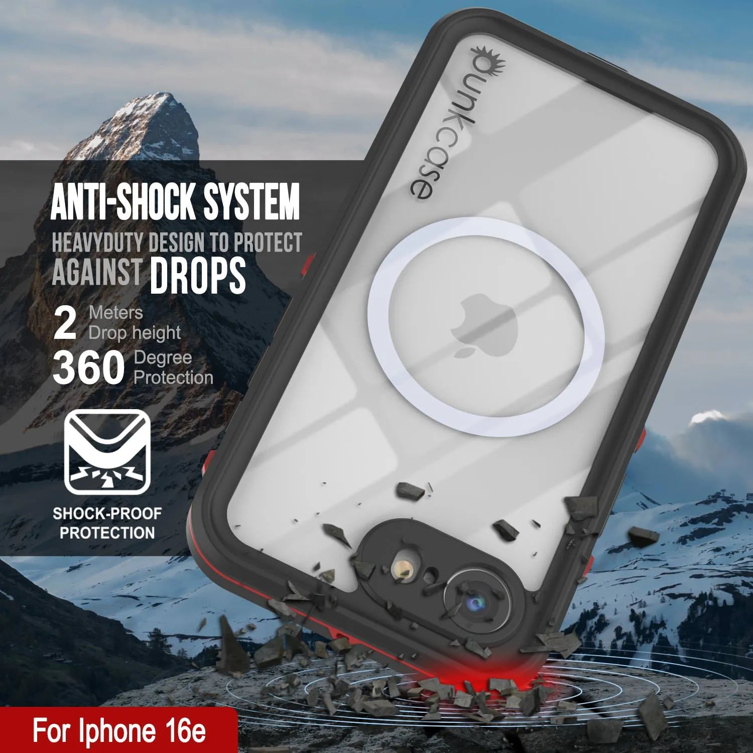 iPhone 16e Waterproof IP68 Case, Punkcase [Red] [StudStar Series] [Slim Fit]
