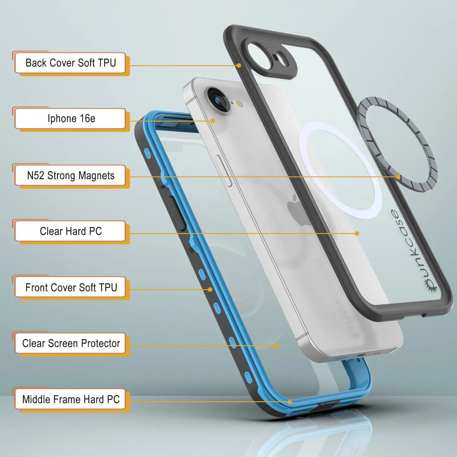 iPhone 16e Waterproof IP68 Case, Punkcase [Light blue] [StudStar Series] [Slim Fit] [Dirtproof]