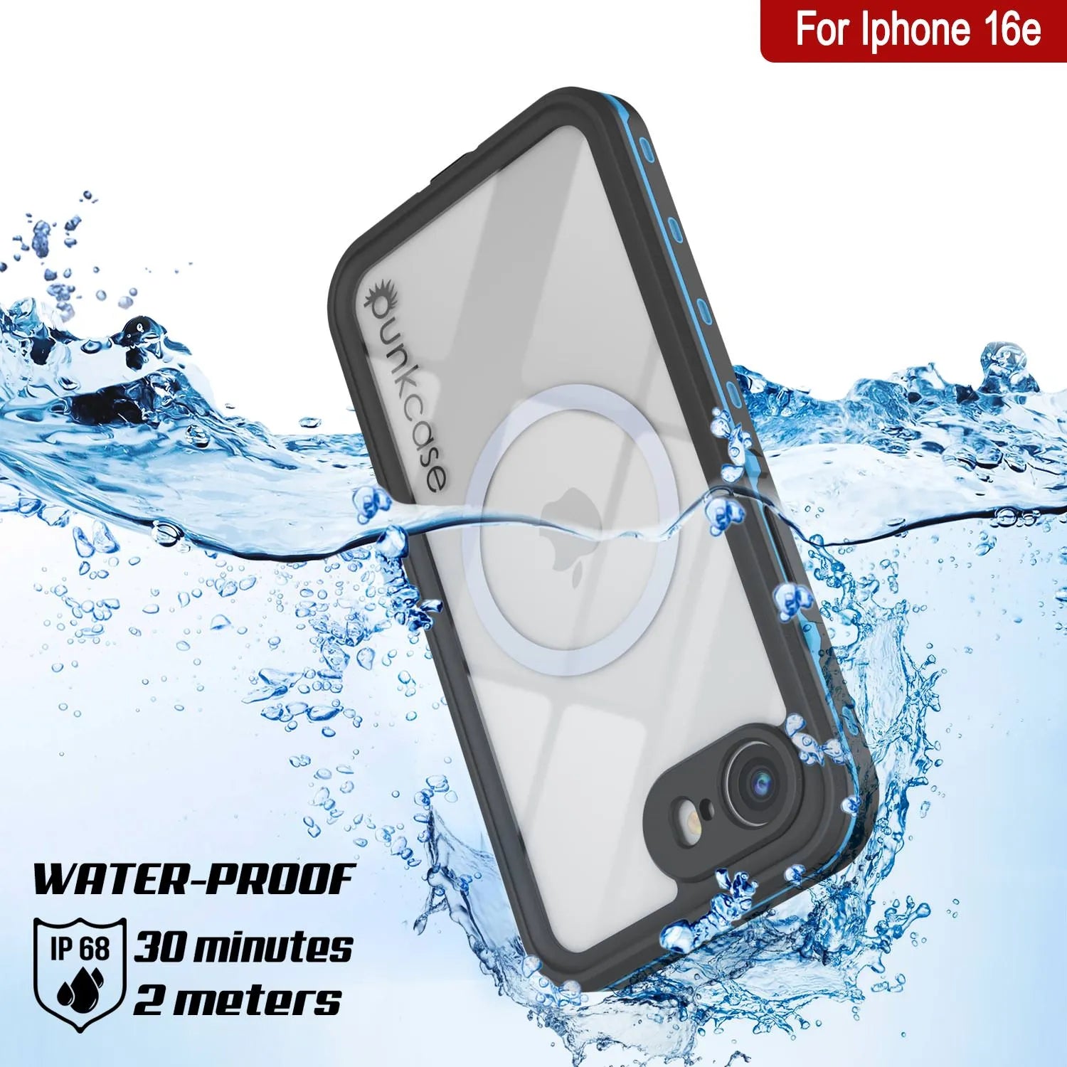 iPhone 16e Waterproof IP68 Case, Punkcase [Light blue] [StudStar Series] [Slim Fit] [Dirtproof]