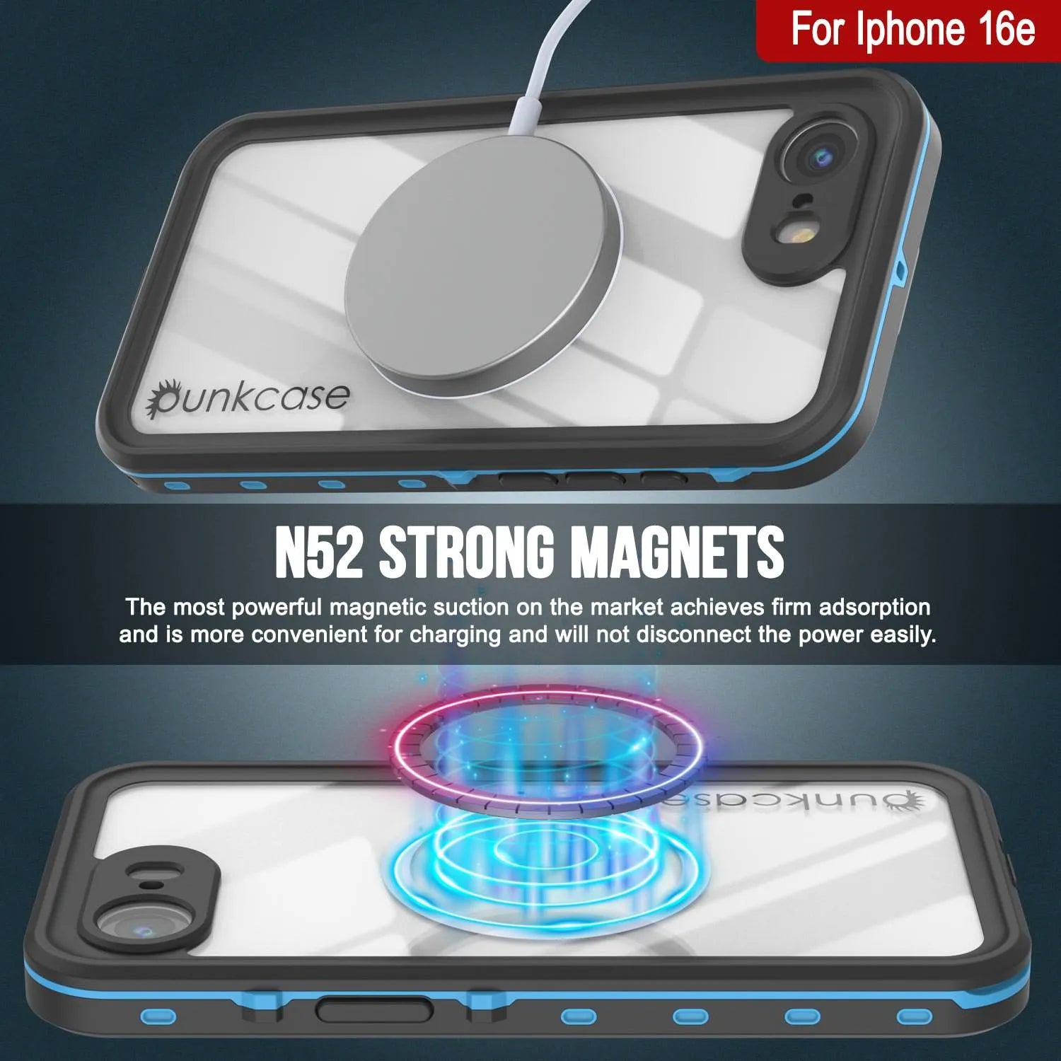 iPhone 16e Waterproof IP68 Case, Punkcase [Light blue] [StudStar Series] [Slim Fit] [Dirtproof]