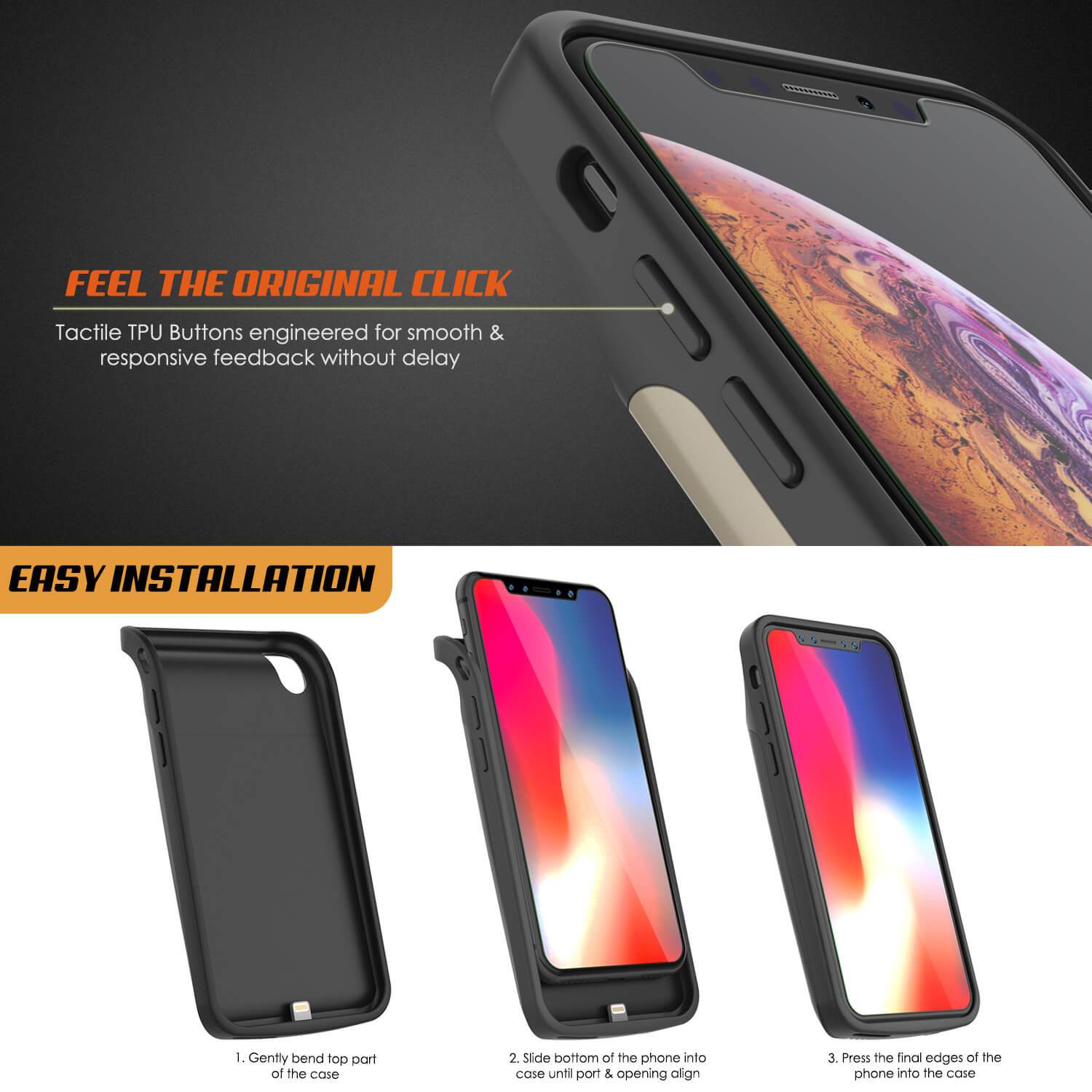 iPhone 11 Pro Max Battery Case, PunkJuice 5000mAH Fast Charging Power Bank W/ Screen Protector | [Gold]