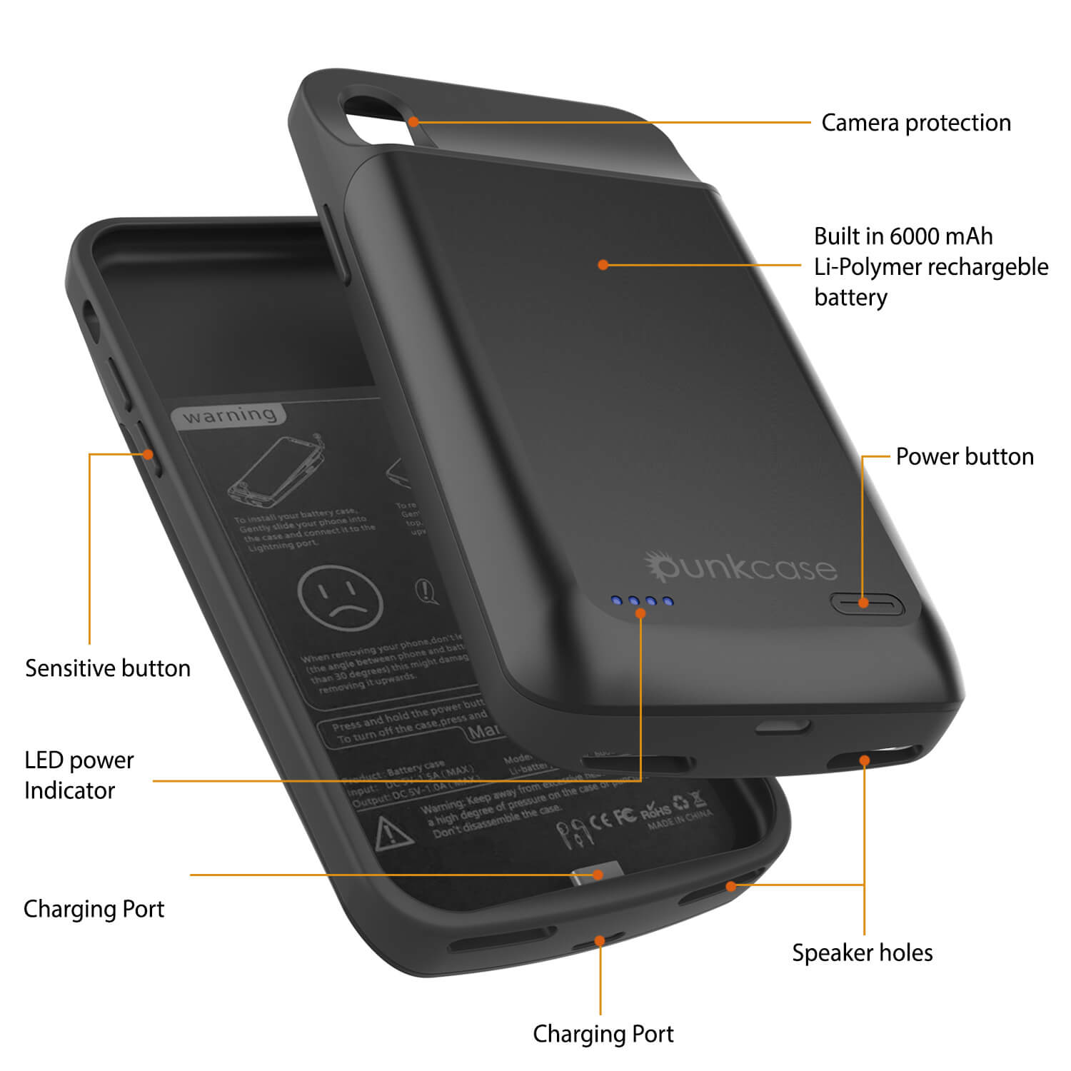 iphone XR Battery Case, PunkJuice 5000mAH Fast Charging Power Bank W/ Screen Protector | [Black]