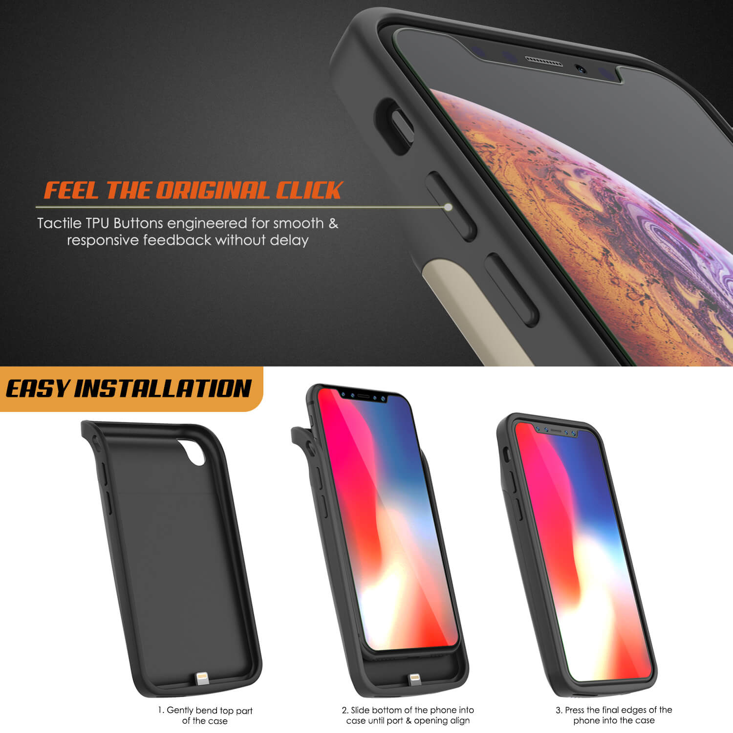 iphone XR Battery Case, PunkJuice 5000mAH Fast Charging Power Bank W/ Screen Protector | [Gold]
