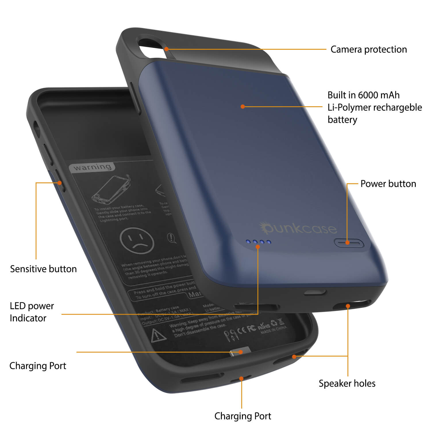 iphone XS Battery Case, PunkJuice 5000mAH Fast Charging Power Bank W/ Screen Protector | [Blue]