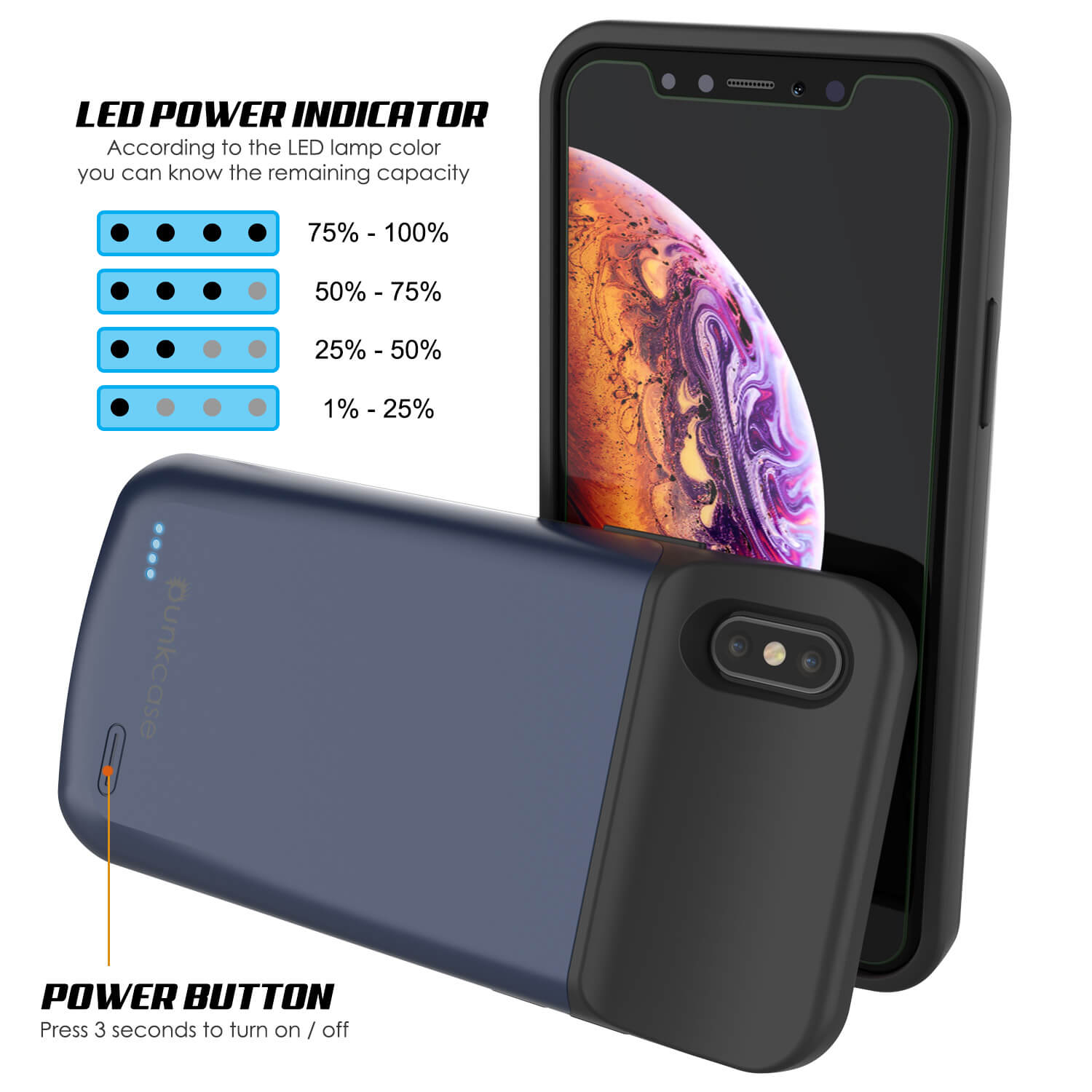 iphone XS Max Battery Case, PunkJuice 5000mAH Fast Charging Power Bank W/ Screen Protector | [Blue]