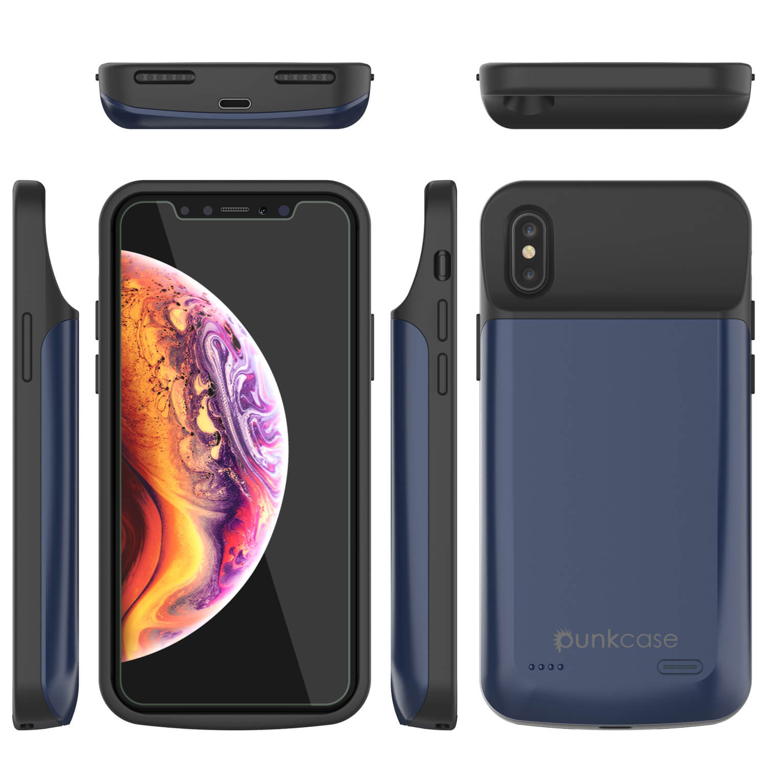 iphone XS Max Battery Case, PunkJuice 5000mAH Fast Charging Power Bank W/ Screen Protector | [Blue]