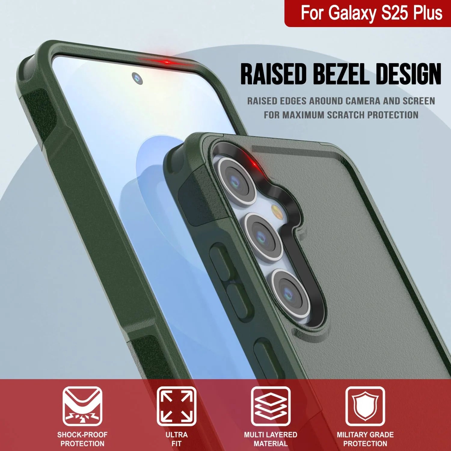 PunkCase Galaxy S25+ Plus Case, [Spartan 2.0 Series] Clear Rugged Heavy Duty Cover [Dark Green]