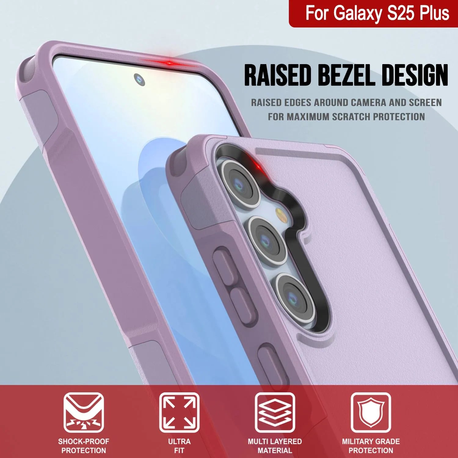 PunkCase Galaxy S25+ Plus Case, [Spartan 2.0 Series] Clear Rugged Heavy Duty Cover [Lilac]