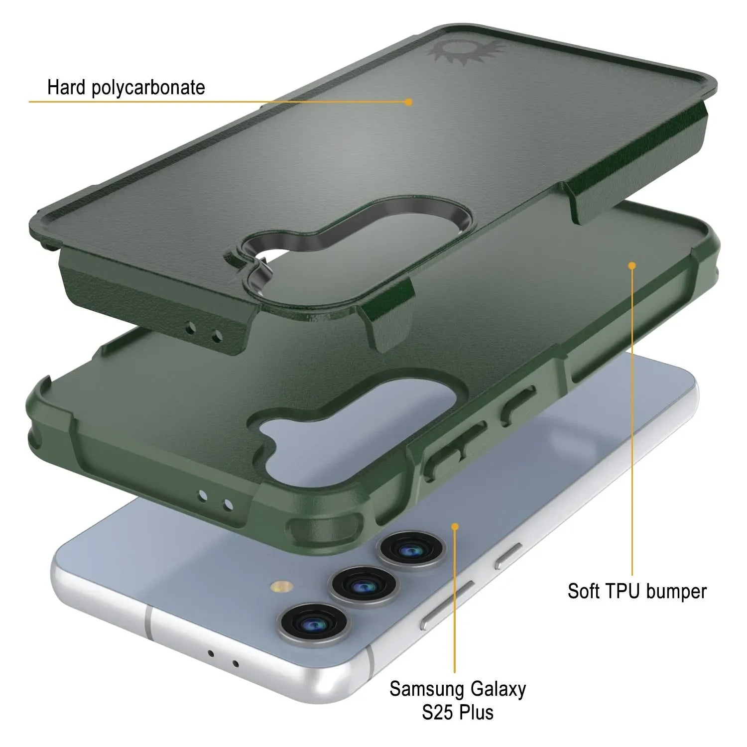 PunkCase Galaxy S25+ Plus Case, [Spartan 2.0 Series] Clear Rugged Heavy Duty Cover [Dark Green]