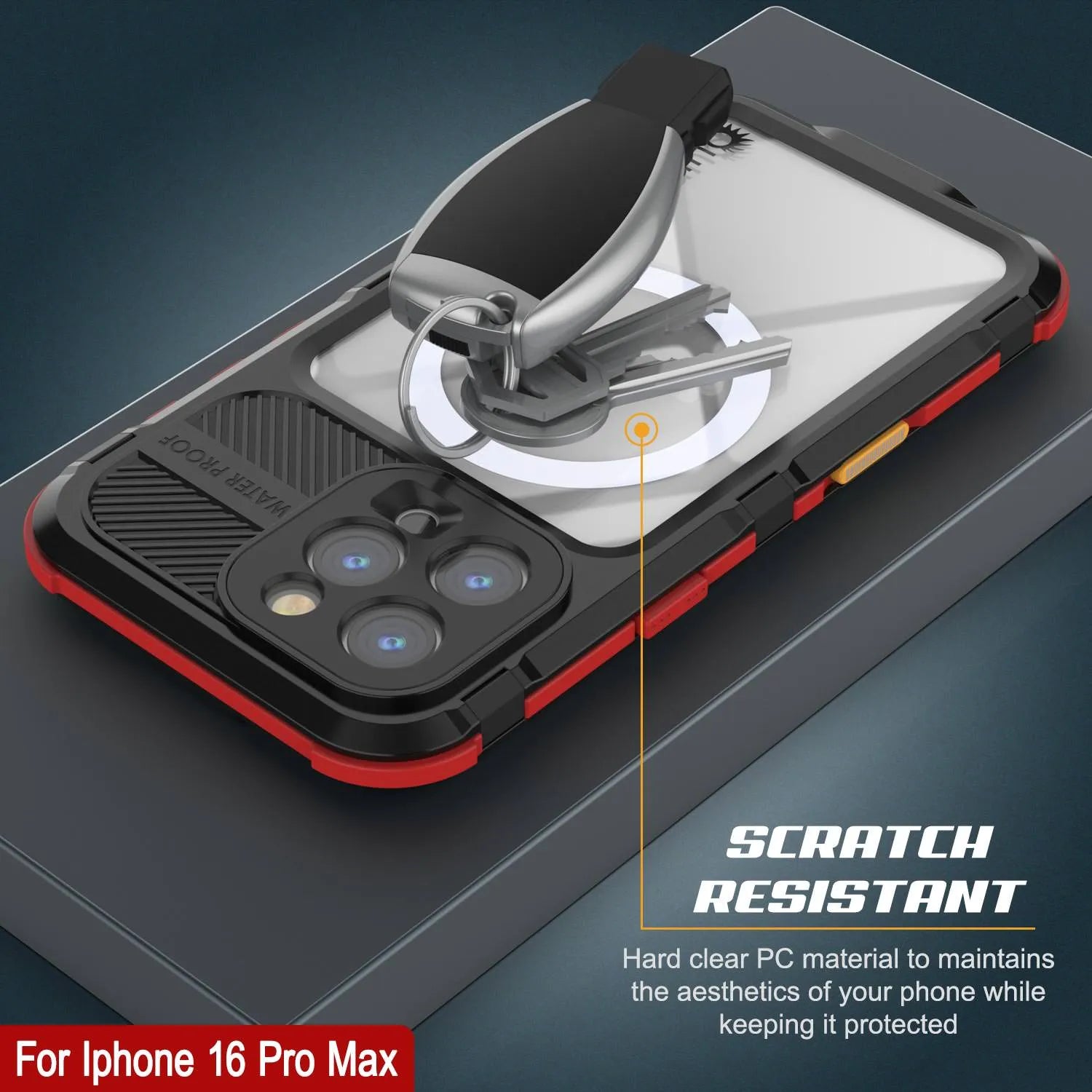 iPhone 16 Pro Max Metal Extreme 2.0 Series Aluminum Waterproof Case IP68 W/Buillt in Screen Protector [Black-Red]