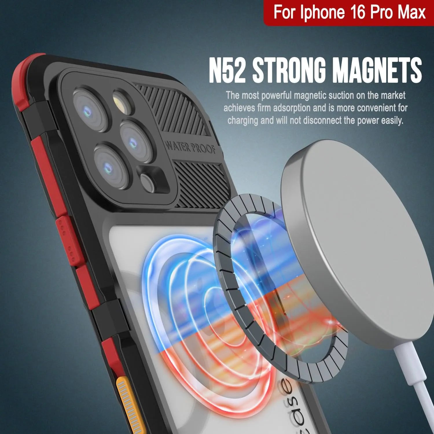 iPhone 16 Pro Max Metal Extreme 2.0 Series Aluminum Waterproof Case IP68 W/Buillt in Screen Protector [Black-Red]