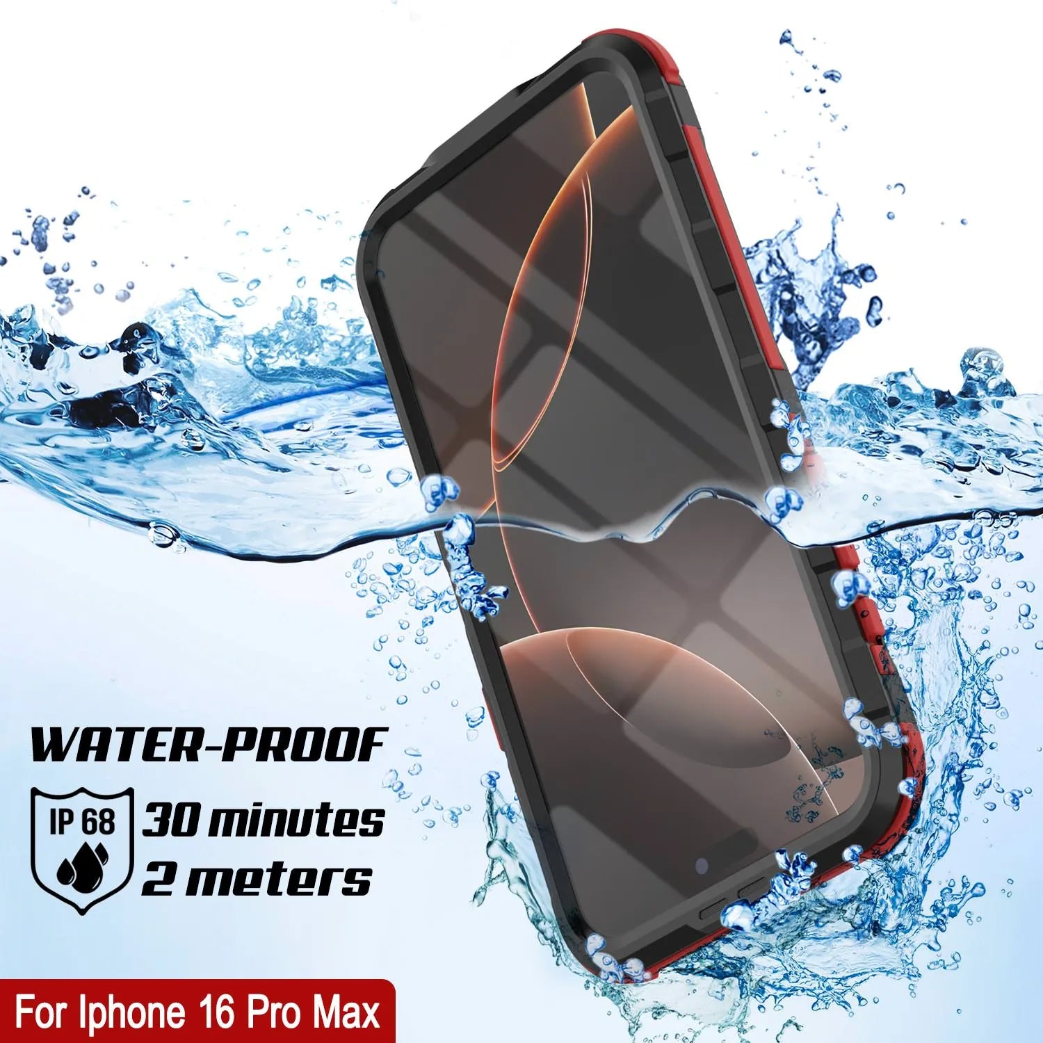 iPhone 16 Pro Max Metal Extreme 2.0 Series Aluminum Waterproof Case IP68 W/Buillt in Screen Protector [Black-Red]