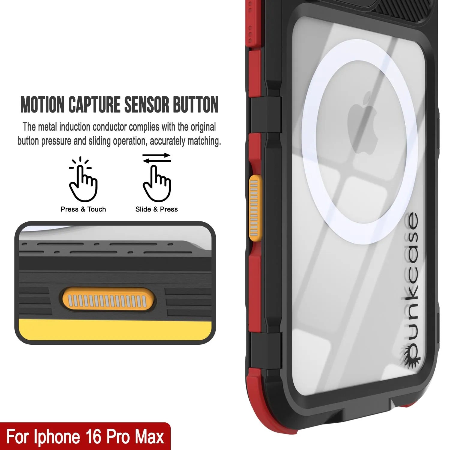 iPhone 16 Pro Max Metal Extreme 2.0 Series Aluminum Waterproof Case IP68 W/Buillt in Screen Protector [Black-Red]