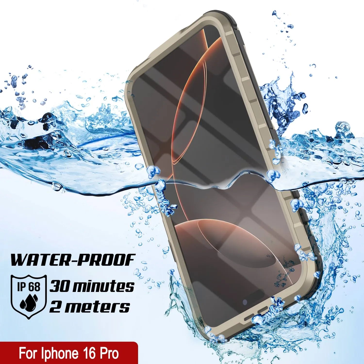 iPhone 16 Pro Metal Extreme 2.0 Series Aluminum Waterproof Case IP68 W/Buillt in Screen Protector [Gold]