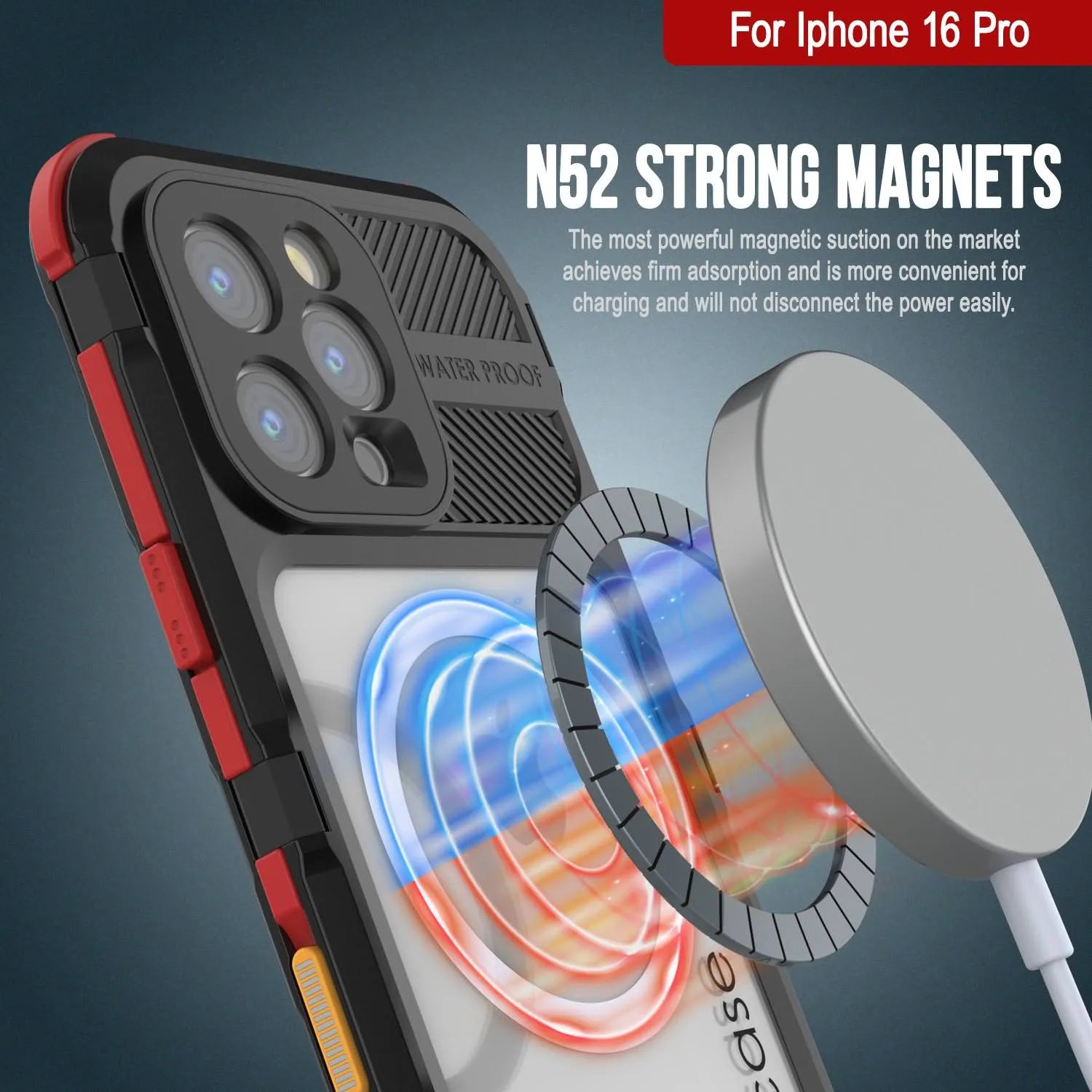 iPhone 16 Pro Metal Extreme 2.0 Series Aluminum Waterproof Case IP68 W/Buillt in Screen Protector [Black-Red]