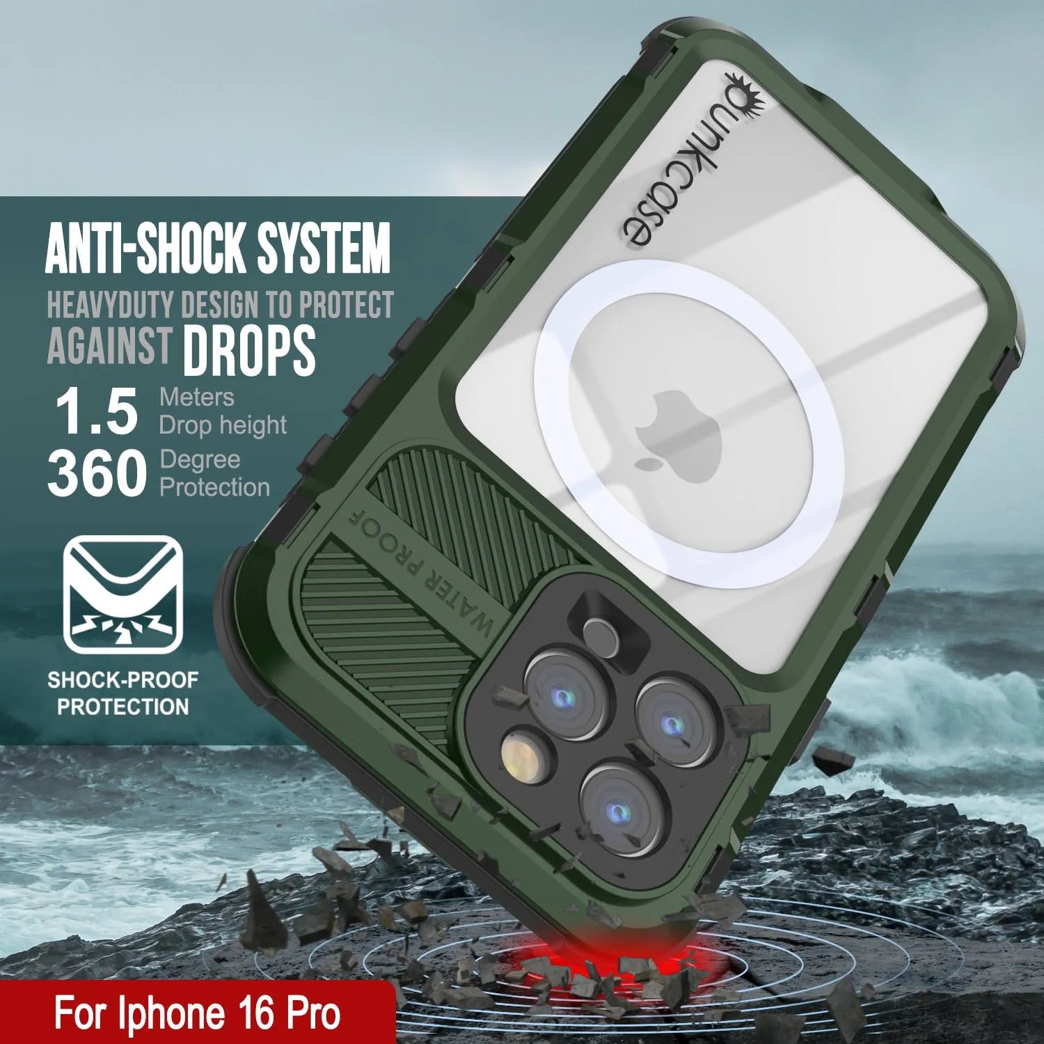 iPhone 16 Pro Metal Extreme 2.0 Series Aluminum Waterproof Case IP68 W/Buillt in Screen Protector [Dark-Green]