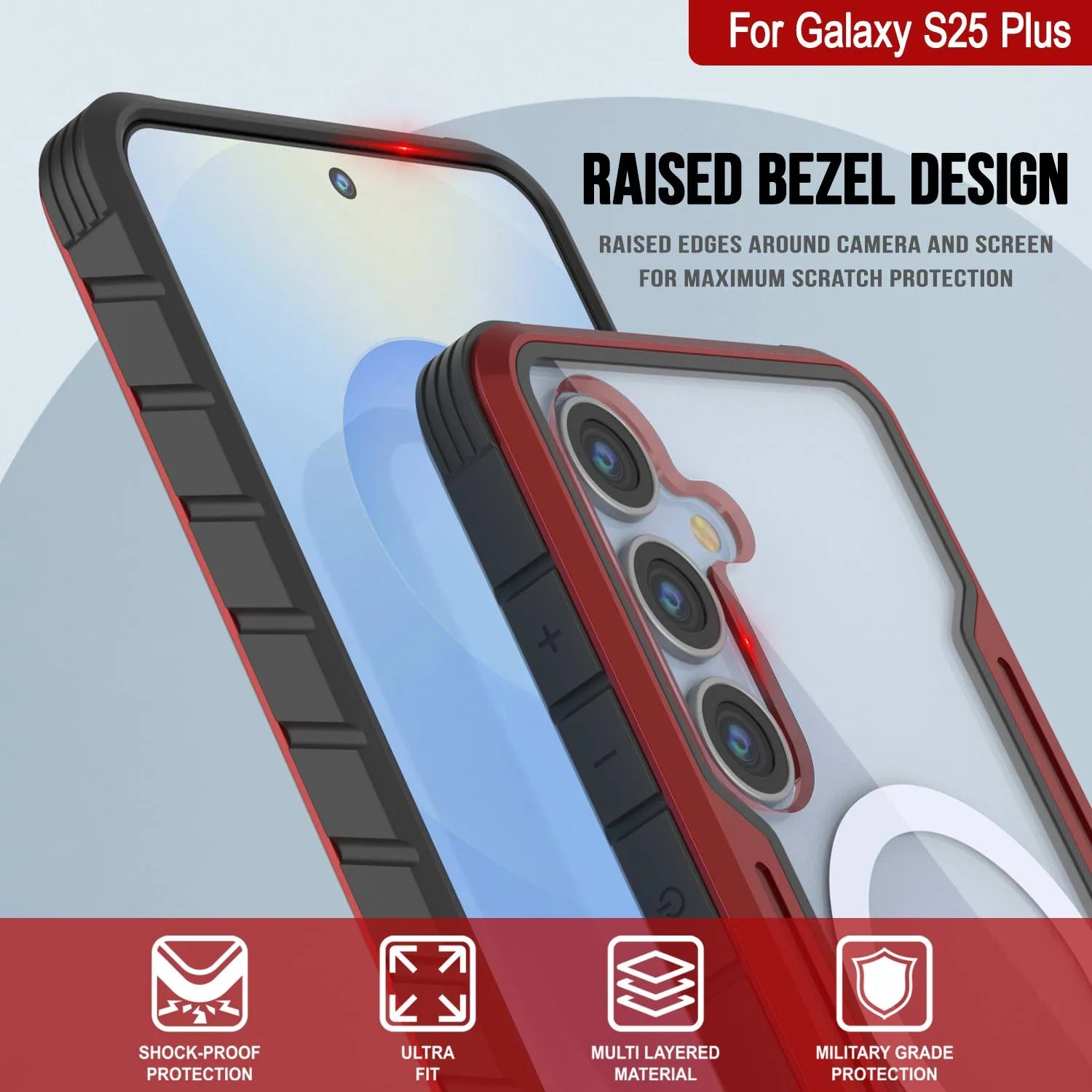 Punkcase S25+ Plus Armor Stealth Case Protective Military Grade Multilayer Cover [Red]