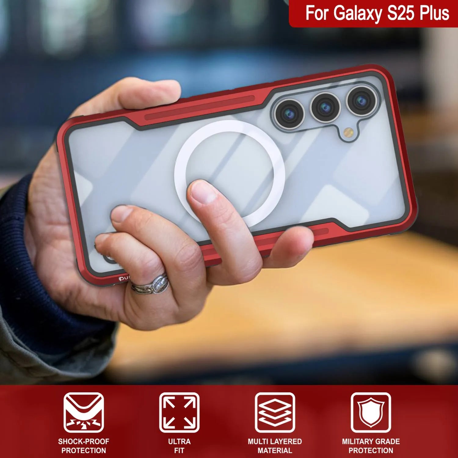 Punkcase S25+ Plus Armor Stealth Case Protective Military Grade Multilayer Cover [Red]