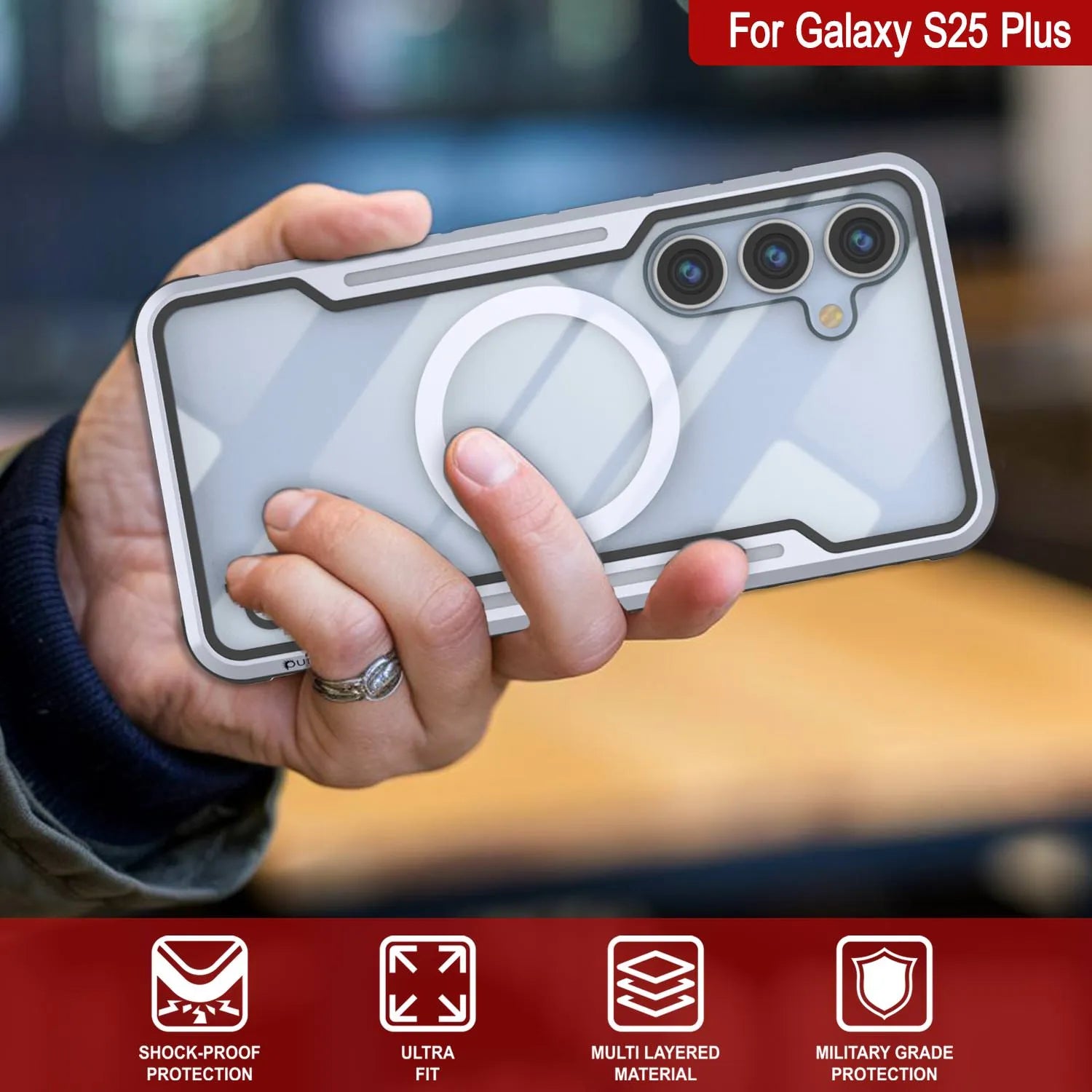 Punkcase S25+ Plus Armor Stealth Case Protective Military Grade Multilayer Cover [White]