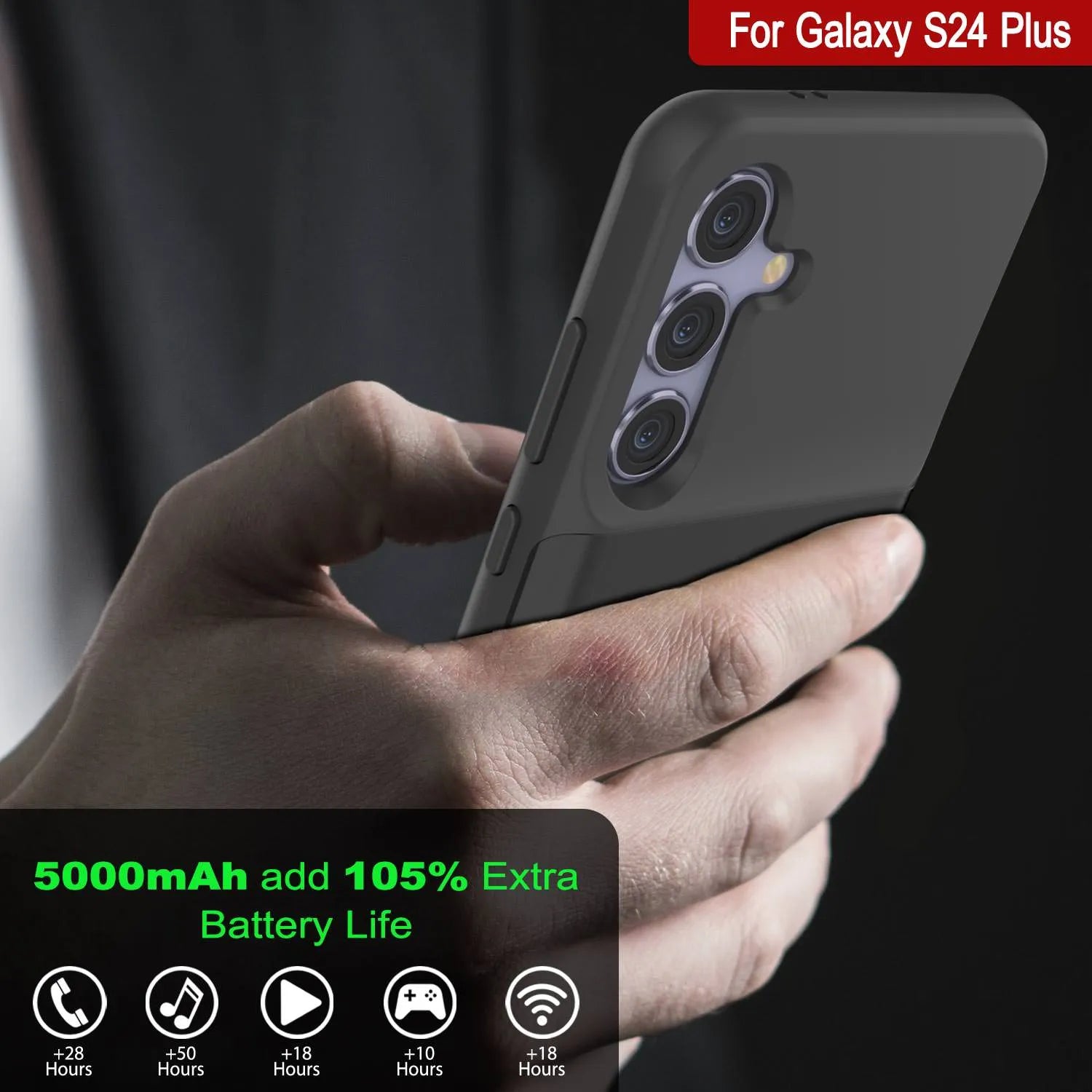 PunkJuice S24+ Plus Battery Case Black - Portable Charging Power Juice Bank with 5000mAh