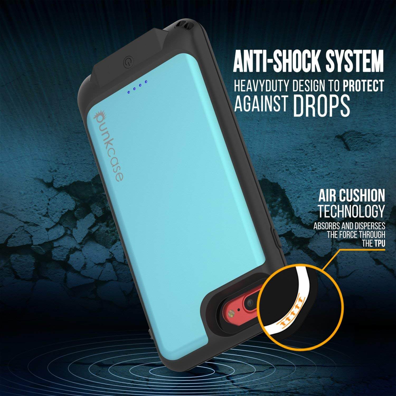 PunkJuice iPhone 7+Plus Battery Case Teal - Waterproof Slim Power Juice Bank with 4300mAh