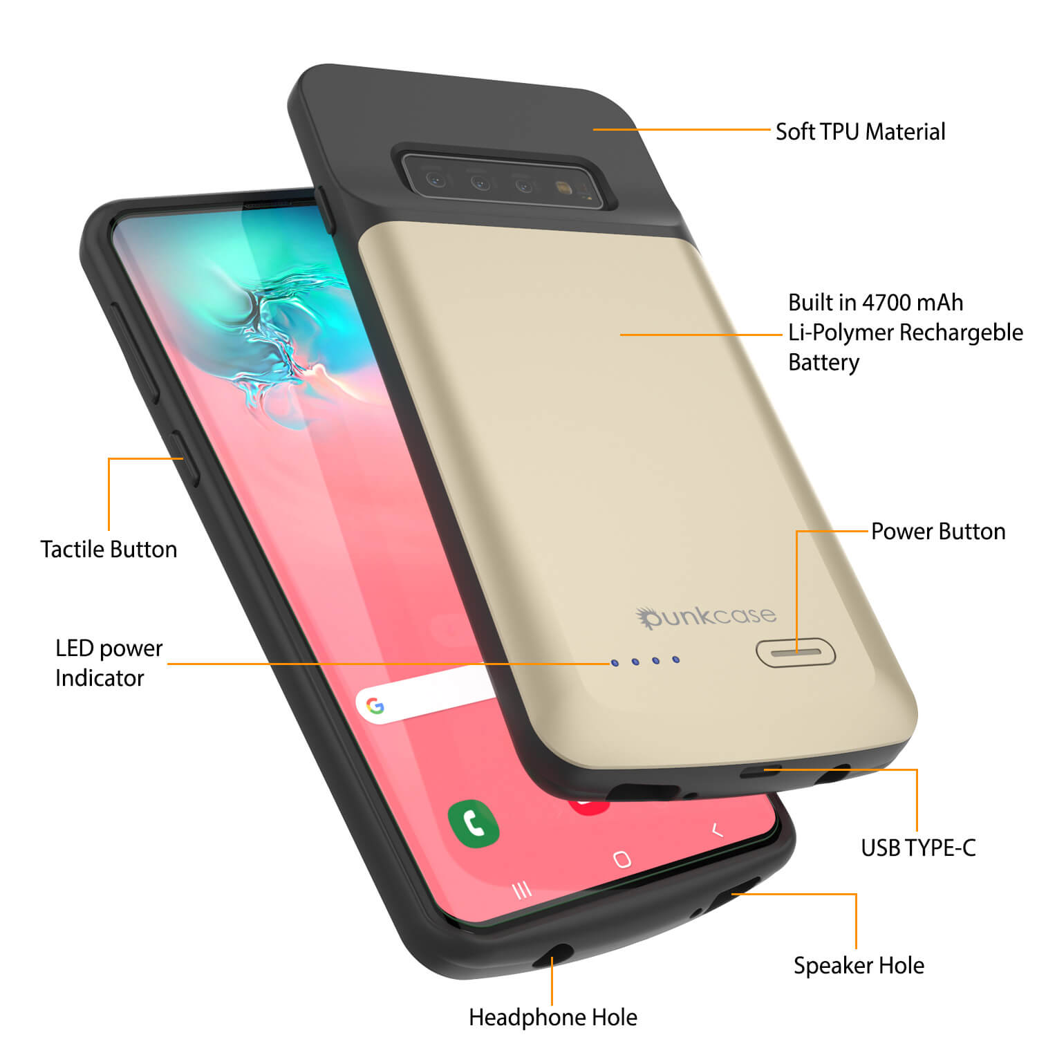 PunkJuice S10 Battery Case Gold - Fast Charging Power Juice Bank with 4700mAh