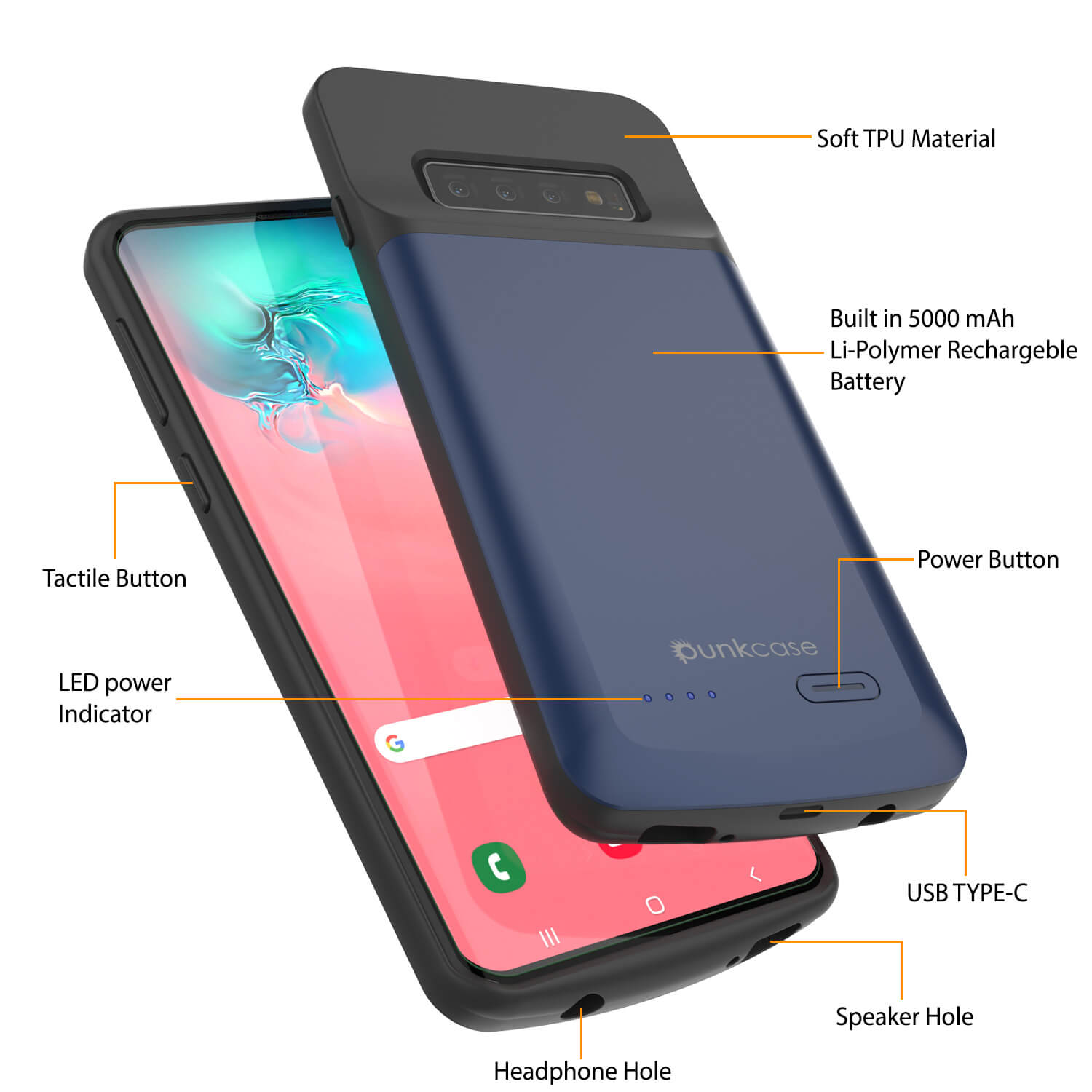 PunkJuice S10+ Plus Battery Case Reg. Blue - Fast Charging Power Juice Bank with 5000mAh