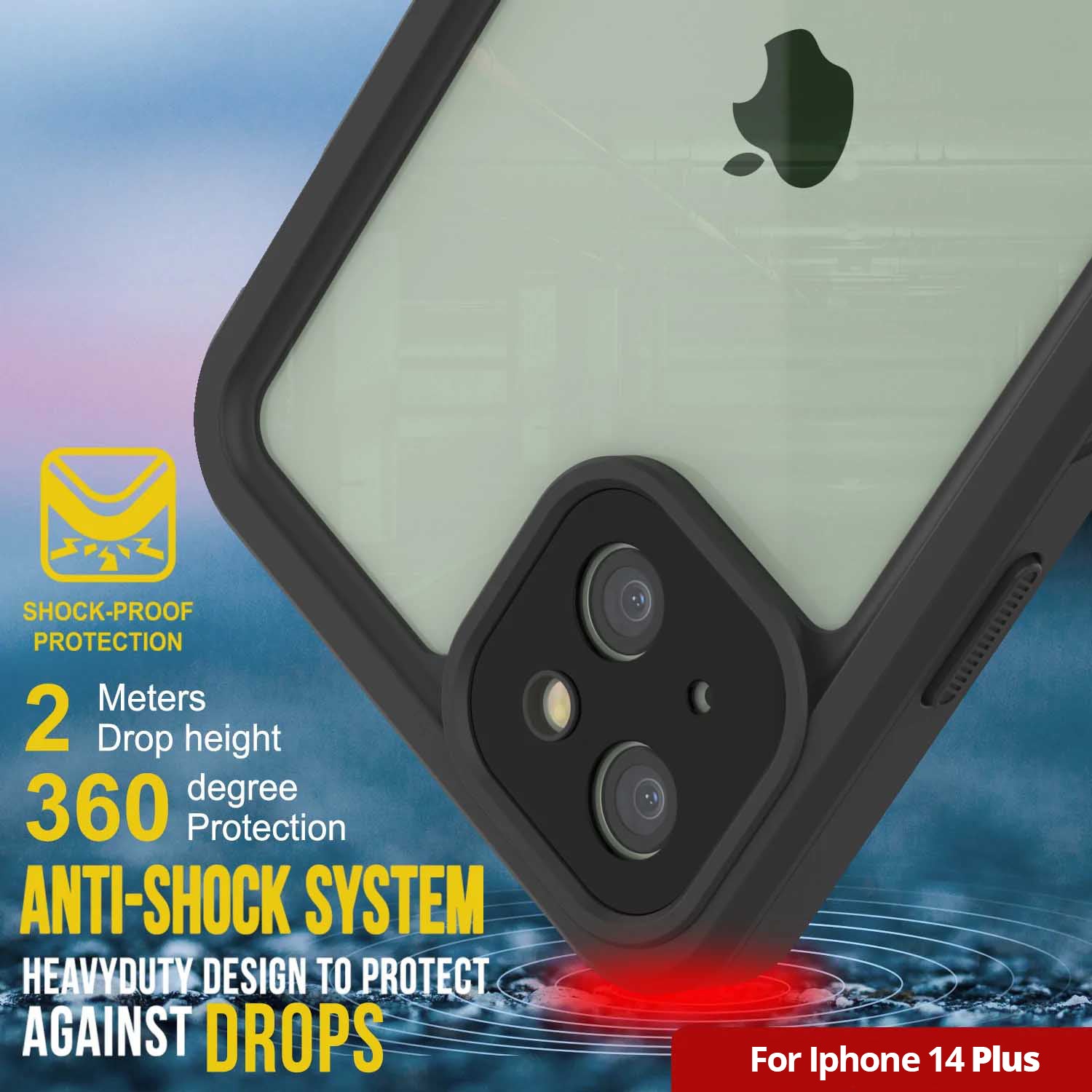 iPhone 14 Plus Waterproof Case, Punkcase [Extreme Series] Armor Cover W/ Built In Screen Protector [Black]