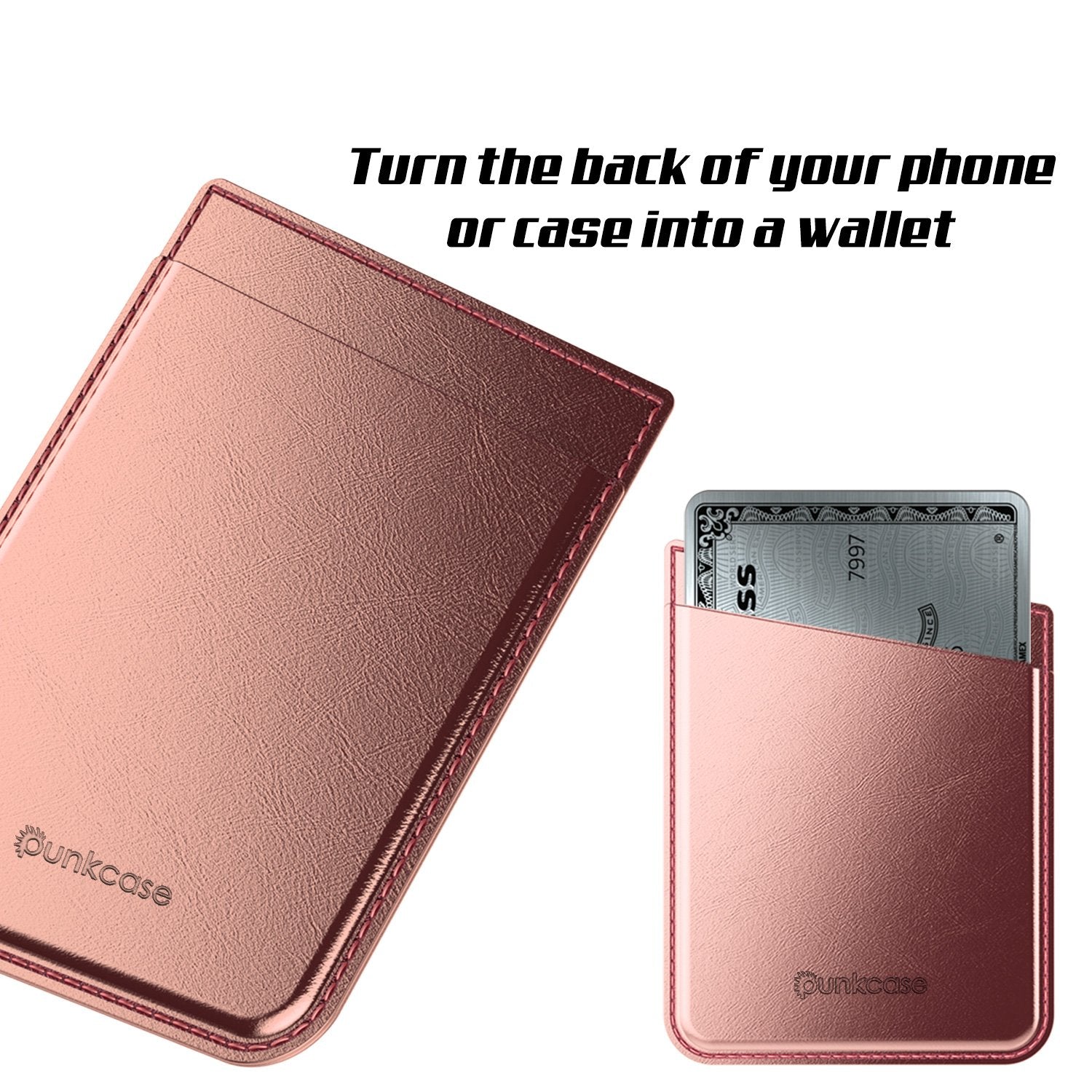 PunkCase CardStud Deluxe Stick On Wallet | Adhesive Card Holder Attachment for Back of iPhone, Android & More | Leather Pouch | [RoseGold]