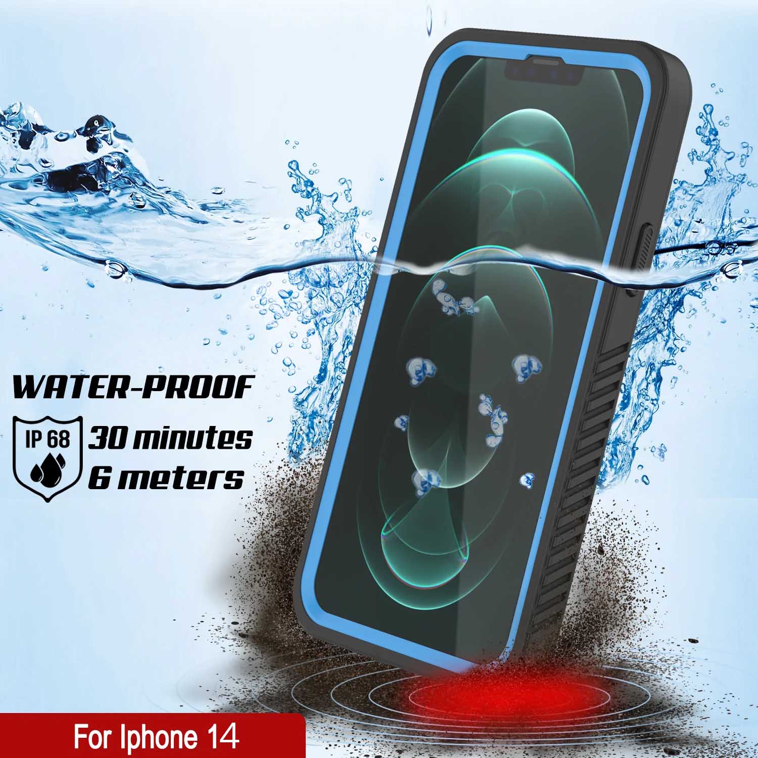 iPhone 14  Waterproof Case, Punkcase [Extreme Series] Armor Cover W/ Built In Screen Protector [Light Blue]