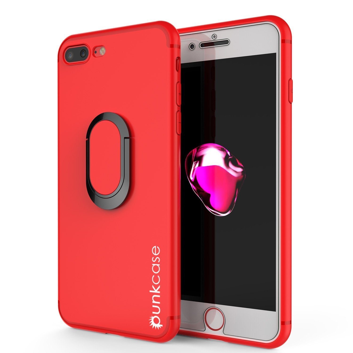 iPhone 8 Plus Case, Punkcase Magnetix Protective TPU Cover W/ Kickstand, Ring Grip Holder & Metal Plate for Magnetic Car Phone Mount PLUS Tempered Glass Screen Protector for Apple iPhone 7+/8+ [Red]