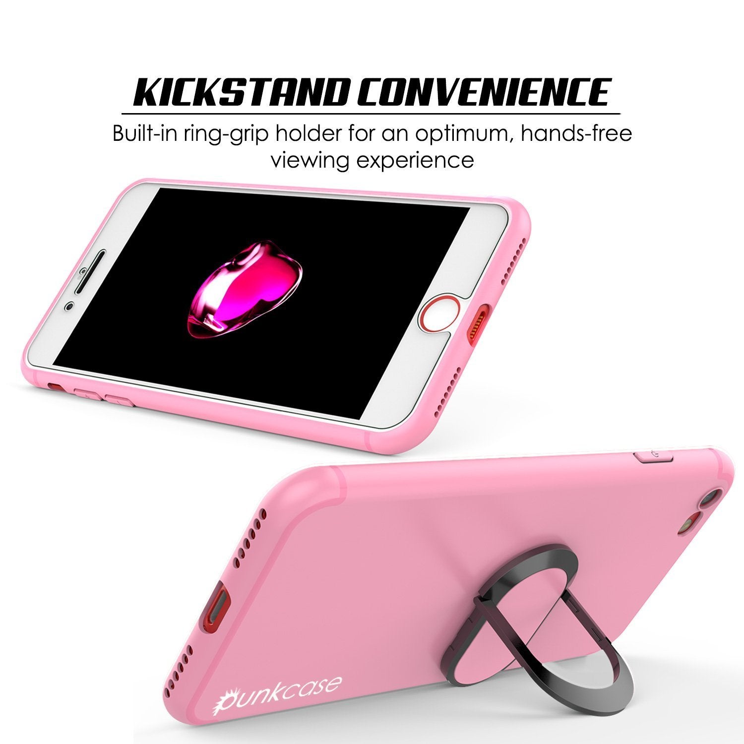 iPhone 8 Case, Punkcase Magnetix Protective TPU Cover W/ Kickstand, Ring Grip Holder & Metal Plate for Magnetic Car Phone Mount PLUS Tempered Glass Screen Protector for Apple iPhone 6 /7 & 8 [pink]