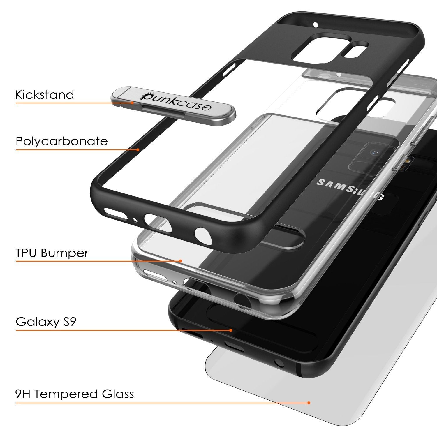 Galaxy S9 Punkcase, LUCID 3.0 Series Cover w/Kickstand, [Black]