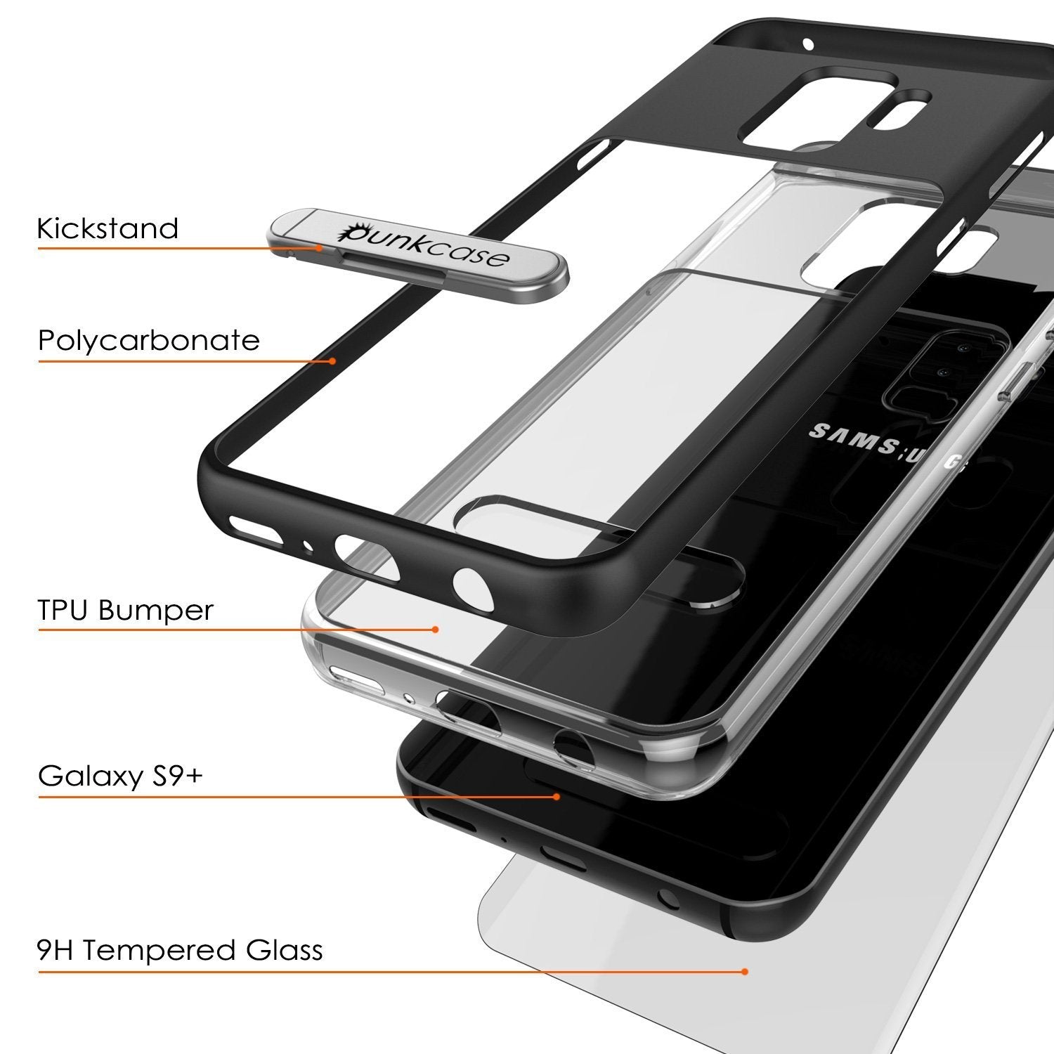 Galaxy S9+ Plus Case, Punkcase LUCID 3.0 Series Slim Fit Black Armor Cover