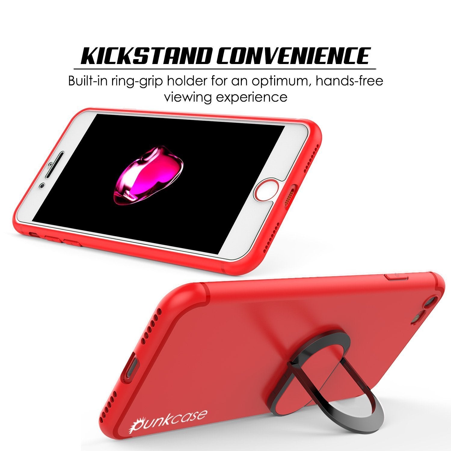 iPhone 8 Case, Punkcase Magnetix Protective TPU Cover W/ Kickstand, Ring Grip Holder & Metal Plate for Magnetic Car Phone Mount PLUS Tempered Glass Screen Protector for Apple iPhone 6 /7 & 8 [red]