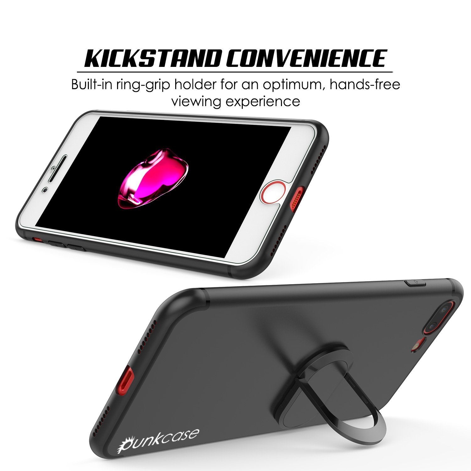 iPhone 8 Plus Case, Punkcase Magnetix Protective TPU Cover W/ Kickstand, Ring Grip Holder & Metal Plate for Magnetic Car Phone Mount PLUS Tempered Glass Screen Protector for Apple iPhone 7+/8+ [Black]