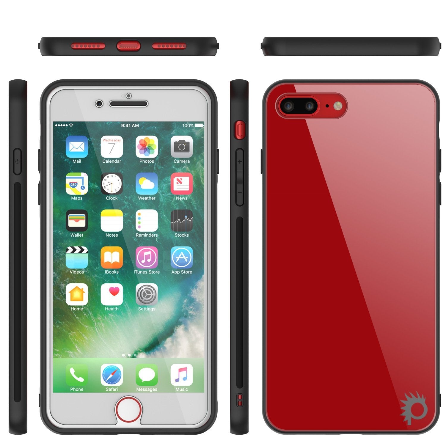 iPhone 8 PLUS Case, Punkcase GlassShield Ultra Thin Protective 9H Full Body Tempered Glass Cover W/ Drop Protection & Non Slip Grip for Apple iPhone 7 PLUS / Apple iPhone 8 PLUS (Red)