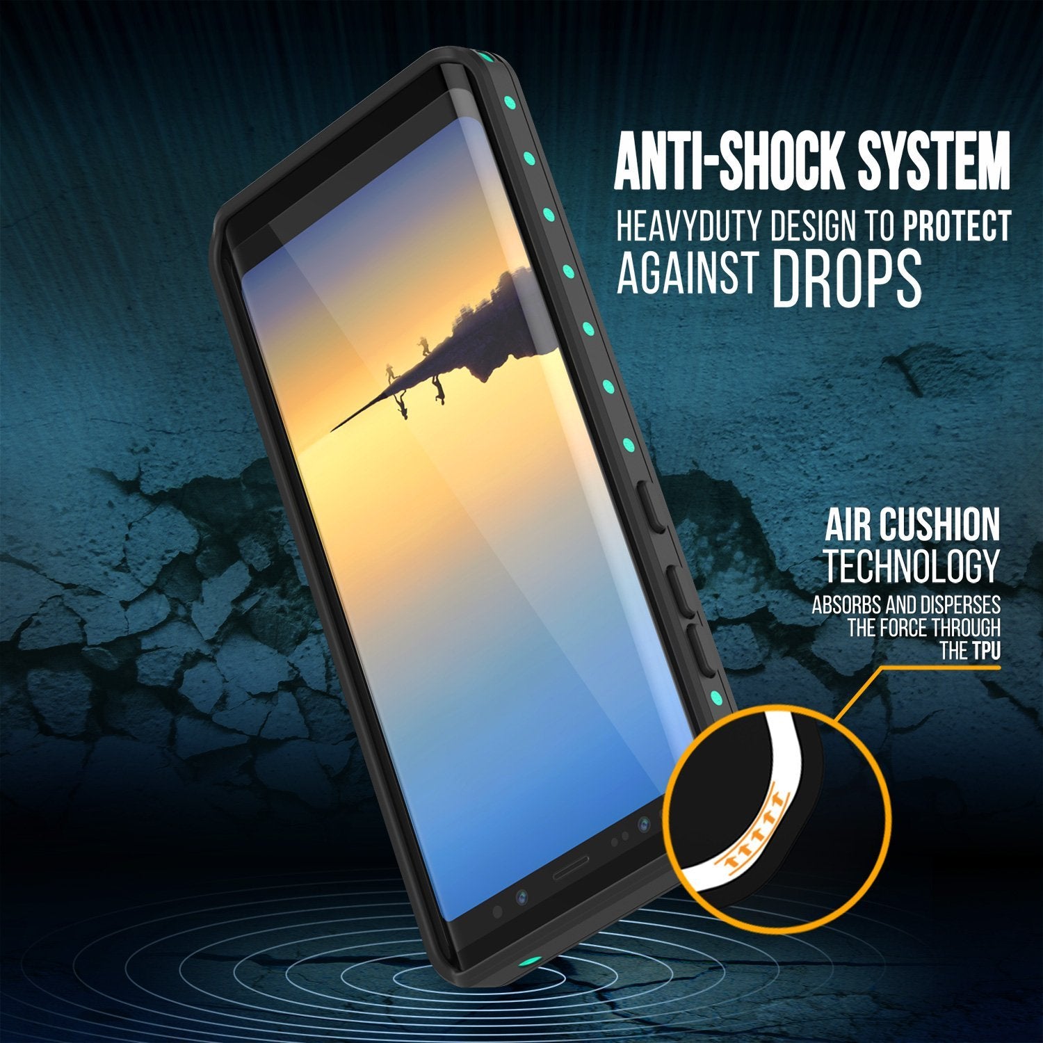 Galaxy Note 8 Waterproof Punkcase, StudStar Series Armor Cover [TEAL]