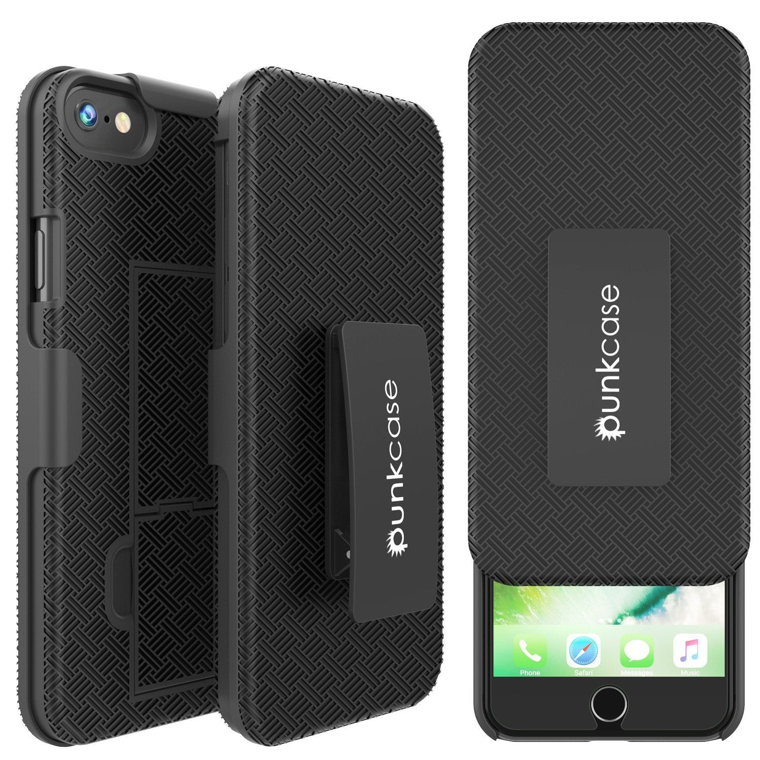 Punkcase iPhone SE (4.7") Case With Tempered Glass Screen Protector, Holster Belt Clip & Built-In Kickstand Non Slip Dual Layer Hybrid TPU Full Body Protection [Thin Fit] for Apple iPhone 7 & 8 [Black]