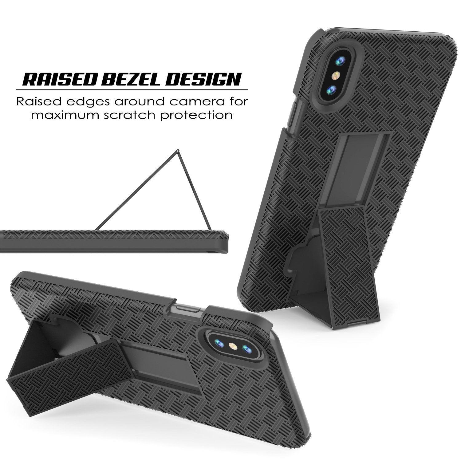 iPhone X Case, Holster Belt Clip & Built-In Kickstand Cover [Black]