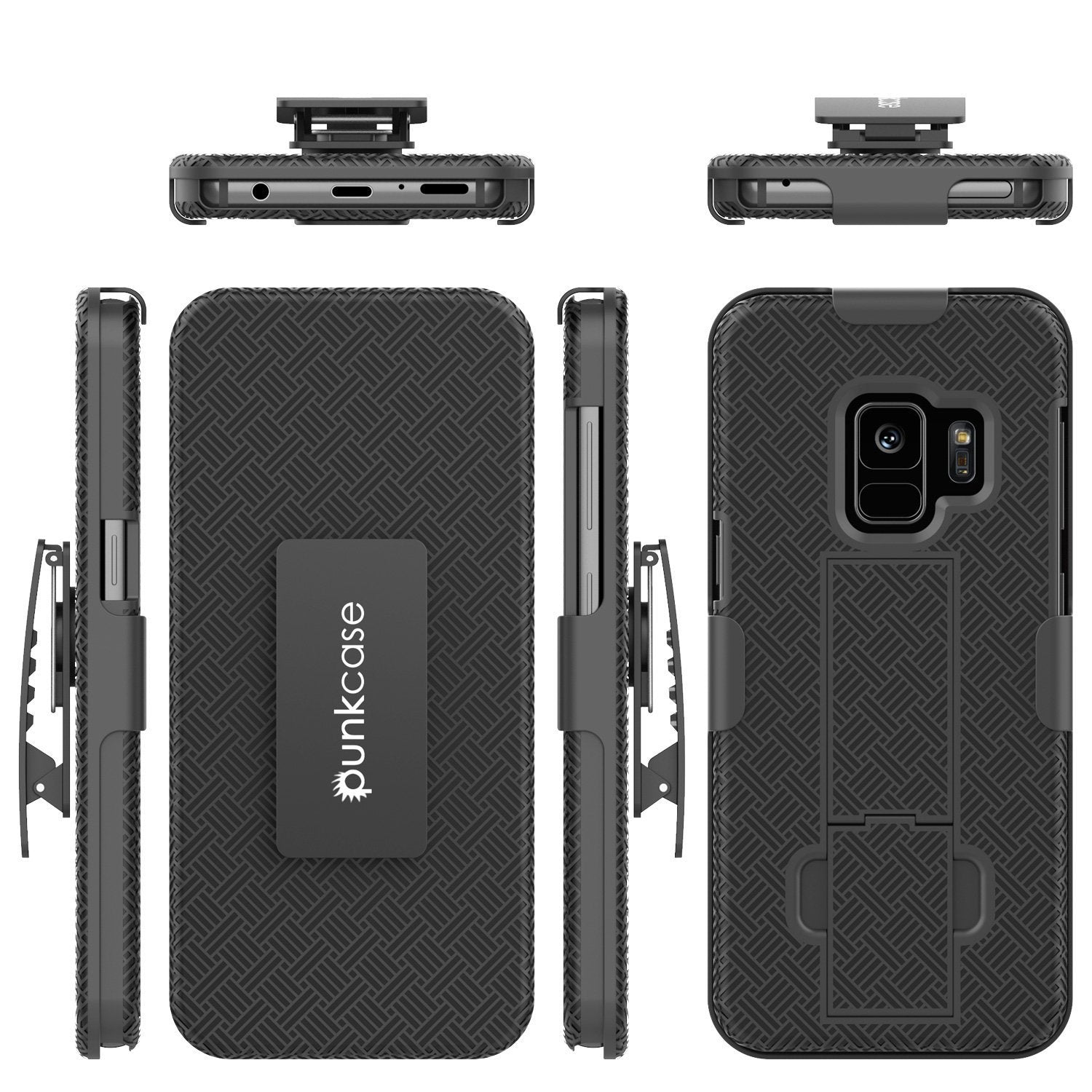 Punkcase Galaxy S9 Case, Holster Belt Clip & Built-In Kickstand, Black
