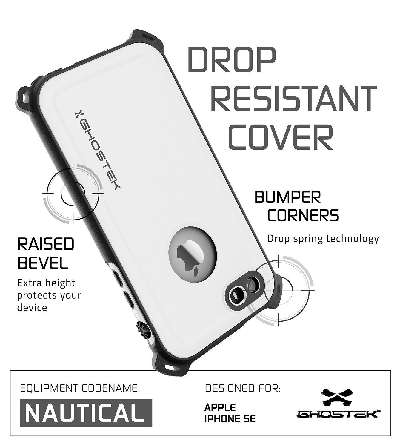 iPhone SE/5S/5 Waterproof Case, Ghostek® Nautical White Series| Underwater | Aluminum Frame