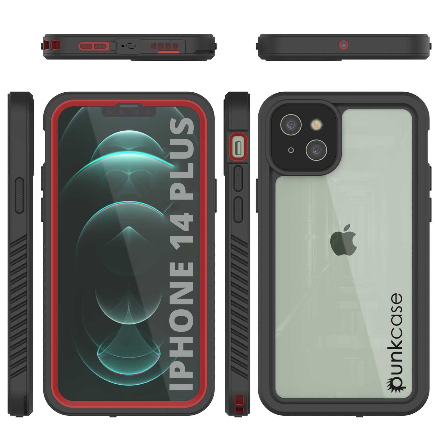 iPhone 14 Plus Waterproof Case, Punkcase [Extreme Series] Armor Cover W/ Built In Screen Protector [Red]