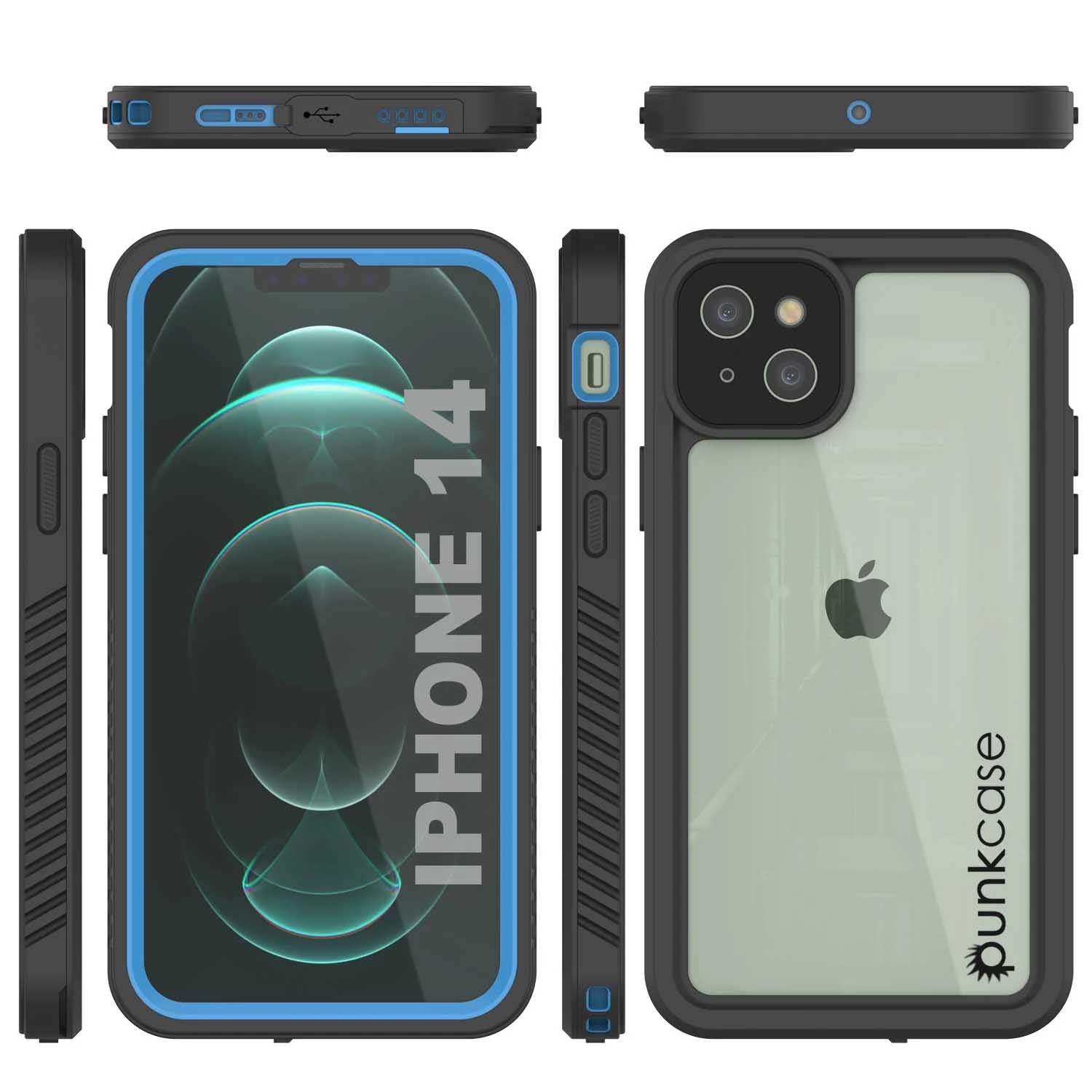 iPhone 14  Waterproof Case, Punkcase [Extreme Series] Armor Cover W/ Built In Screen Protector [Light Blue]